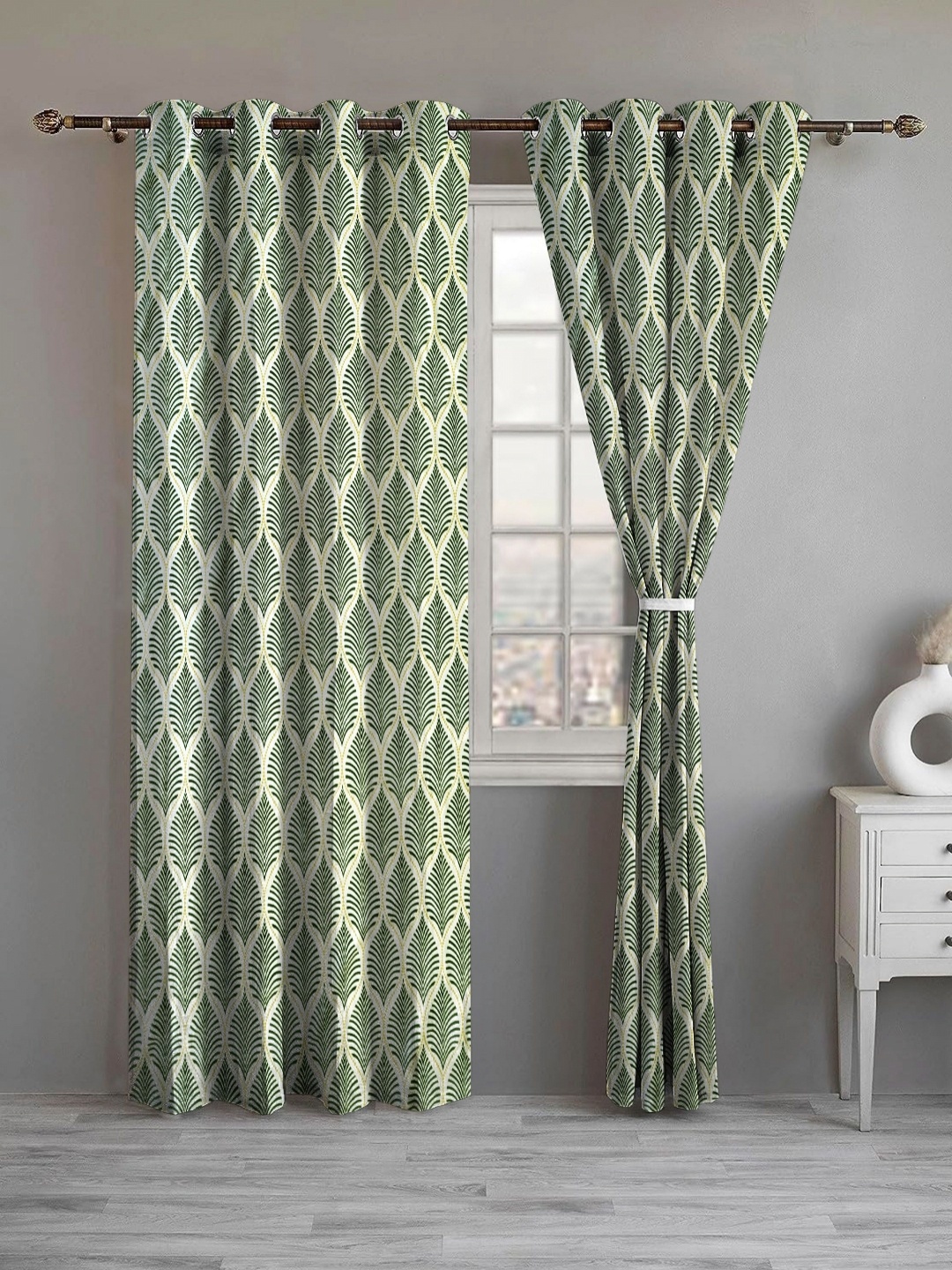 

Lunar Days Green Set of 2 Floral Room Darkening Long Door Curtain