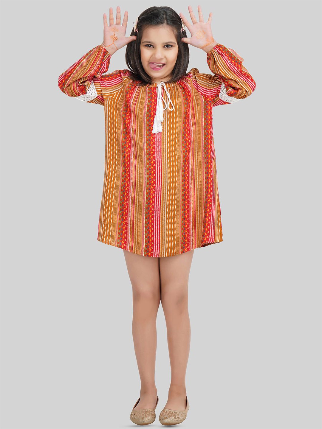 

BEING NAUGHTY Girls Striped A-Line Mini Dress, Mustard