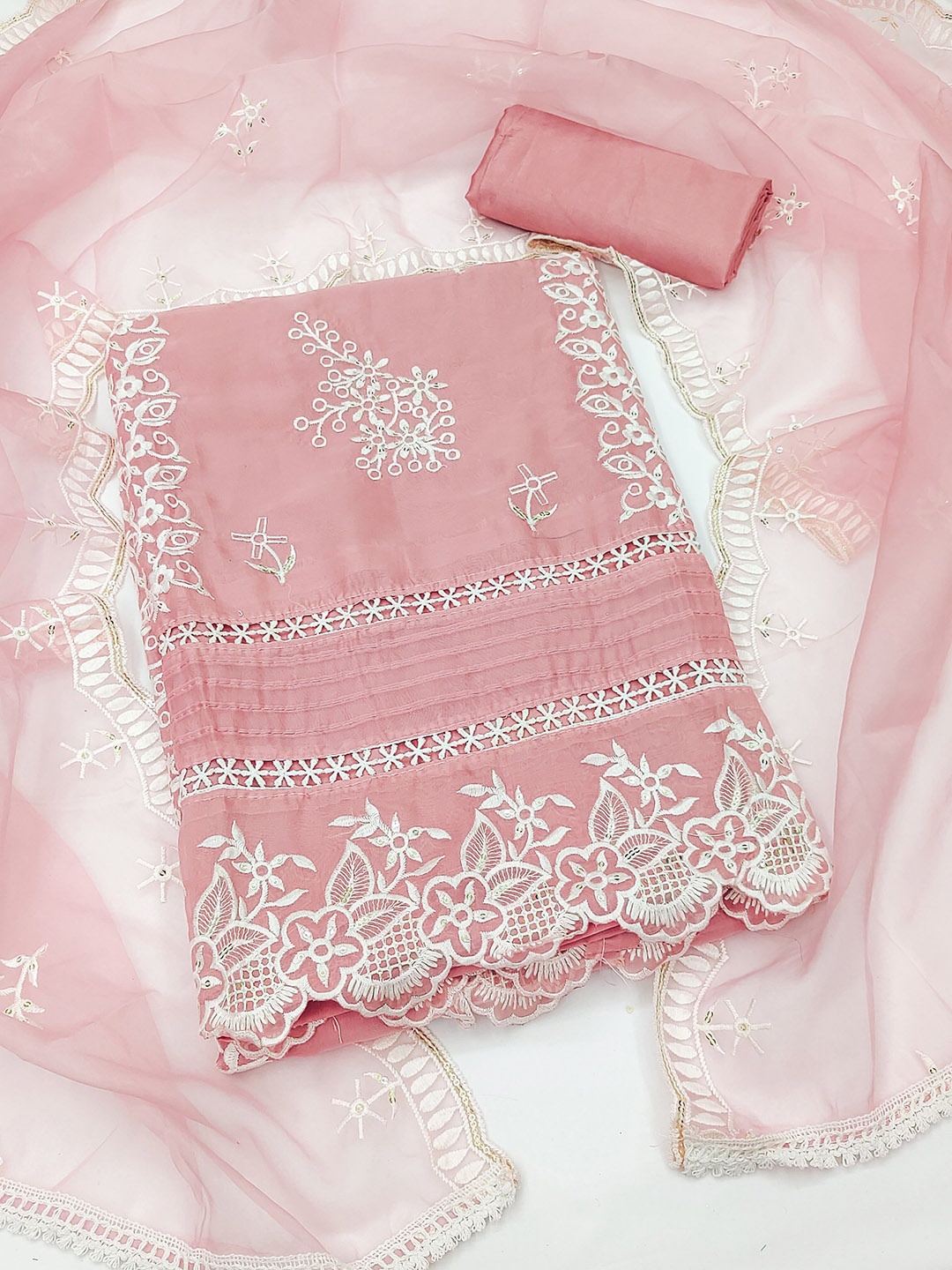 

KALINI Embroidered Organza Unstitched Dress Material, Pink