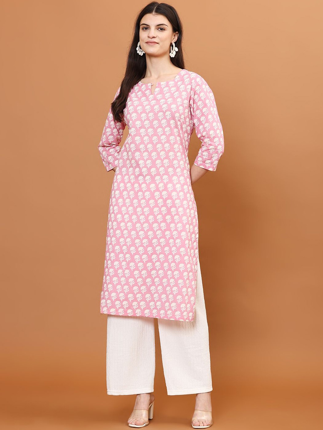 

Meena Bazaar Women Ethnic Motifs Printed Sequinned Kurta, Pink