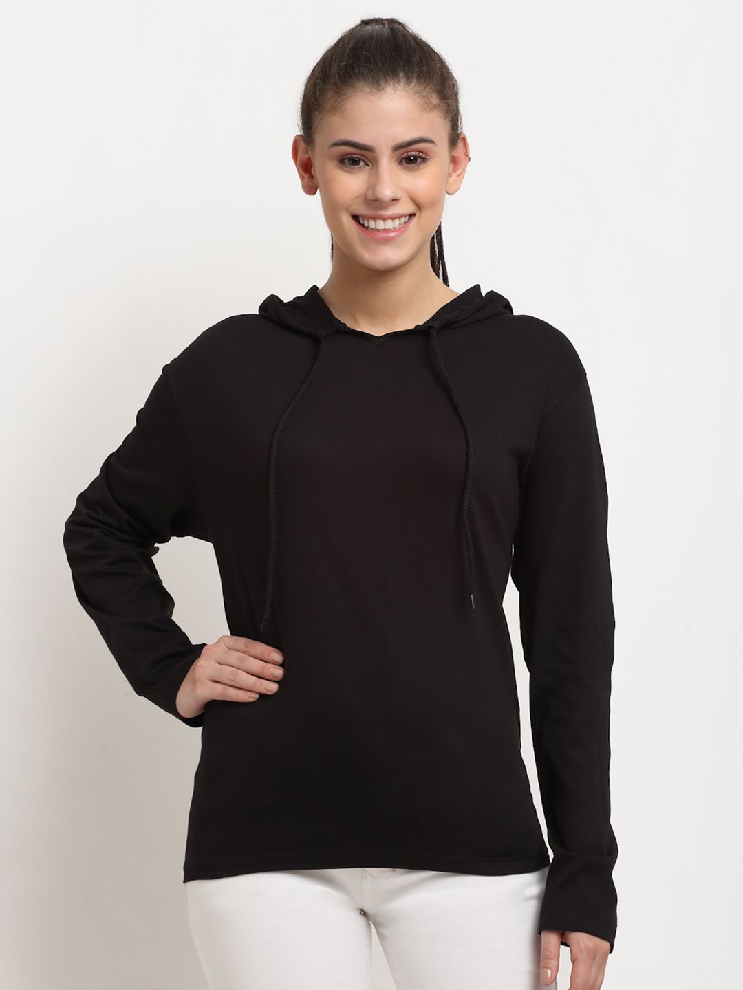 

DOOR74 Women Hooded Long Sleeves Sweatshirt, Black
