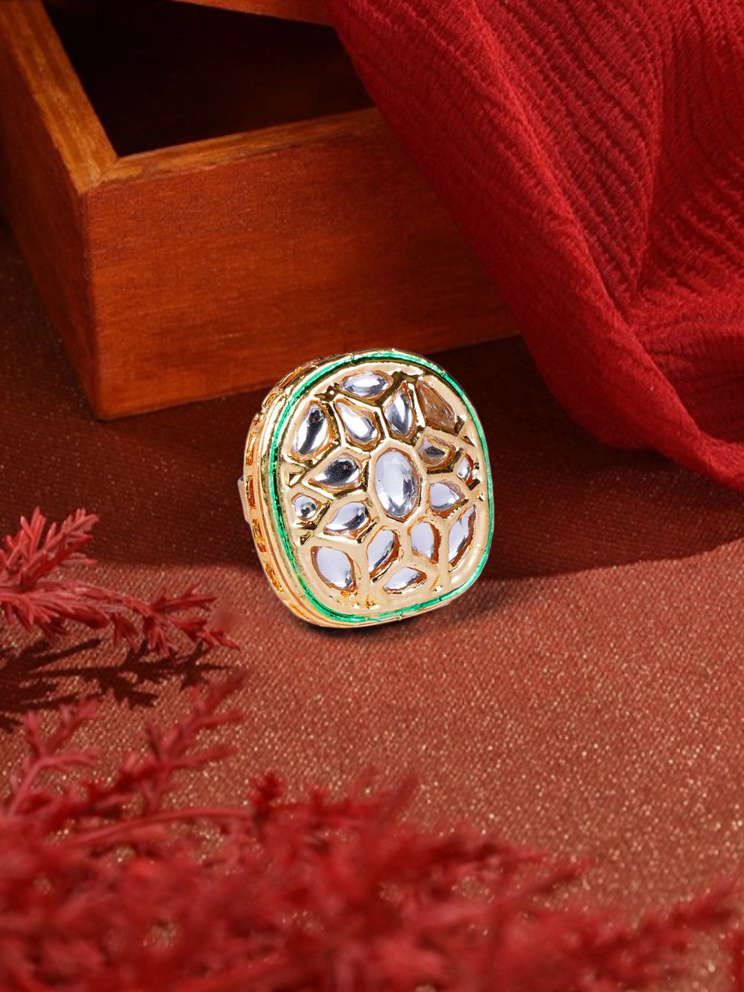 

Bamboo Tree Jewels Gold-Plated Kundan Adjustable Finger Ring