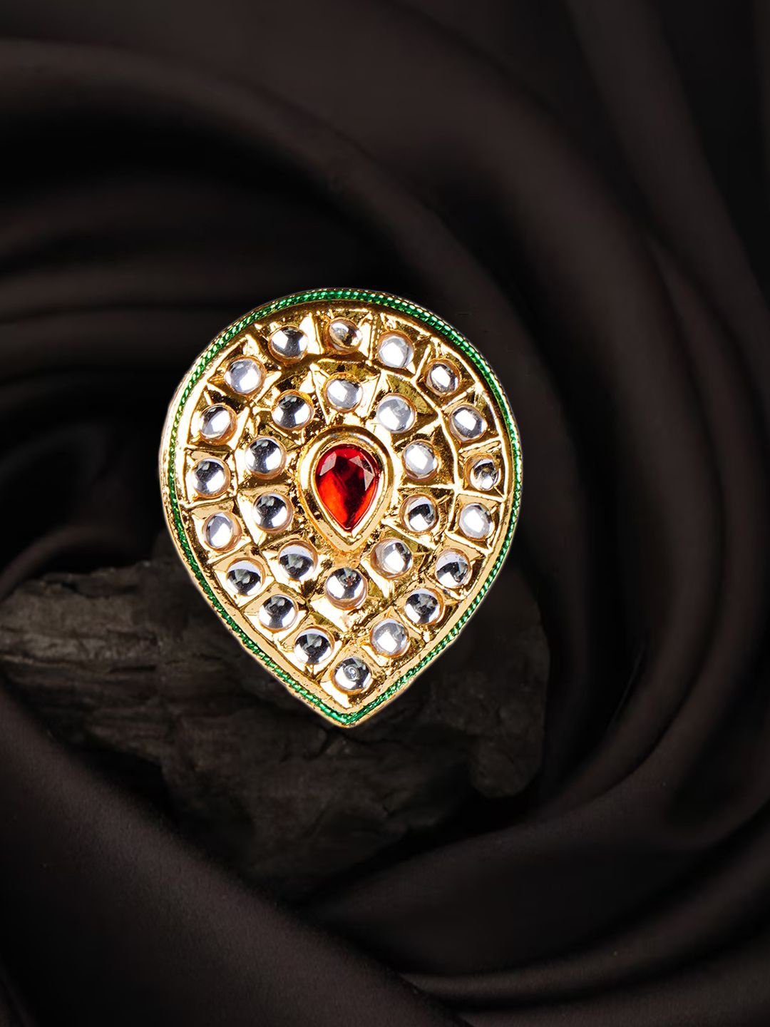 

Bamboo Tree Jewels Gold-Plated Kundan Studded Adjustable Finger Ring, Red
