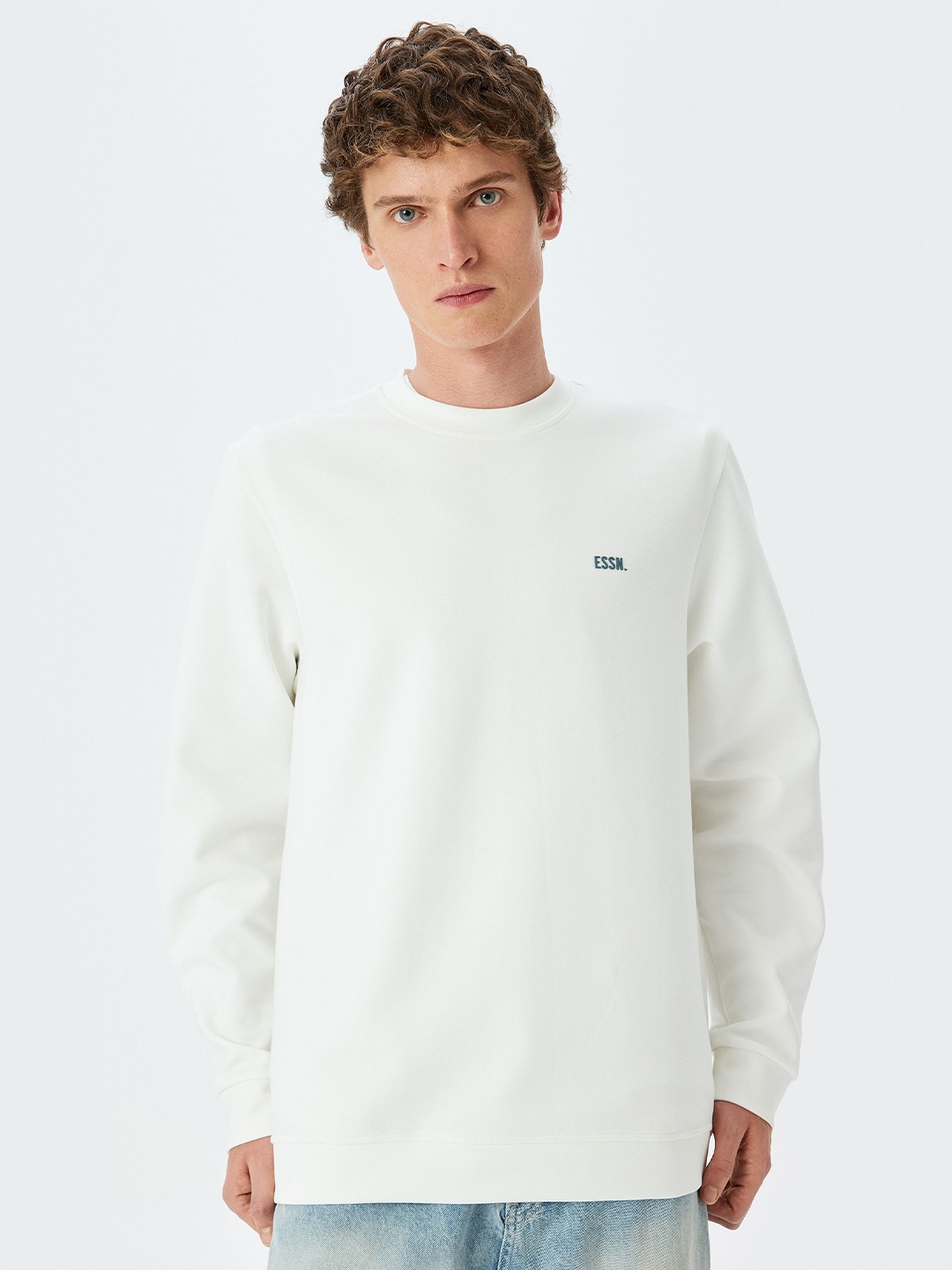 

Koton Men Round Neck Cotton Sweatshirt, Off white