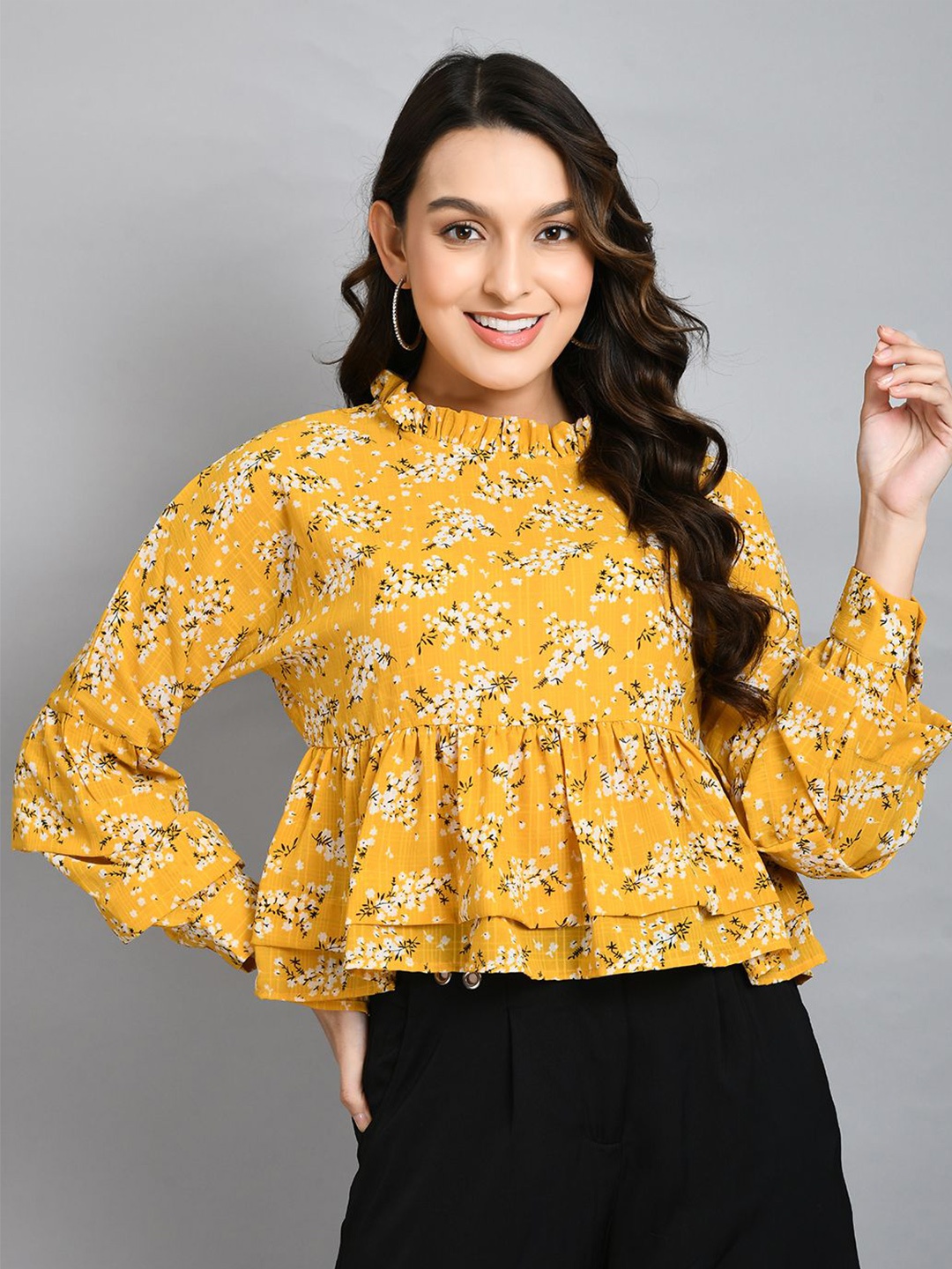 

all about you Women Floral Printed Empire Top, Yellow
