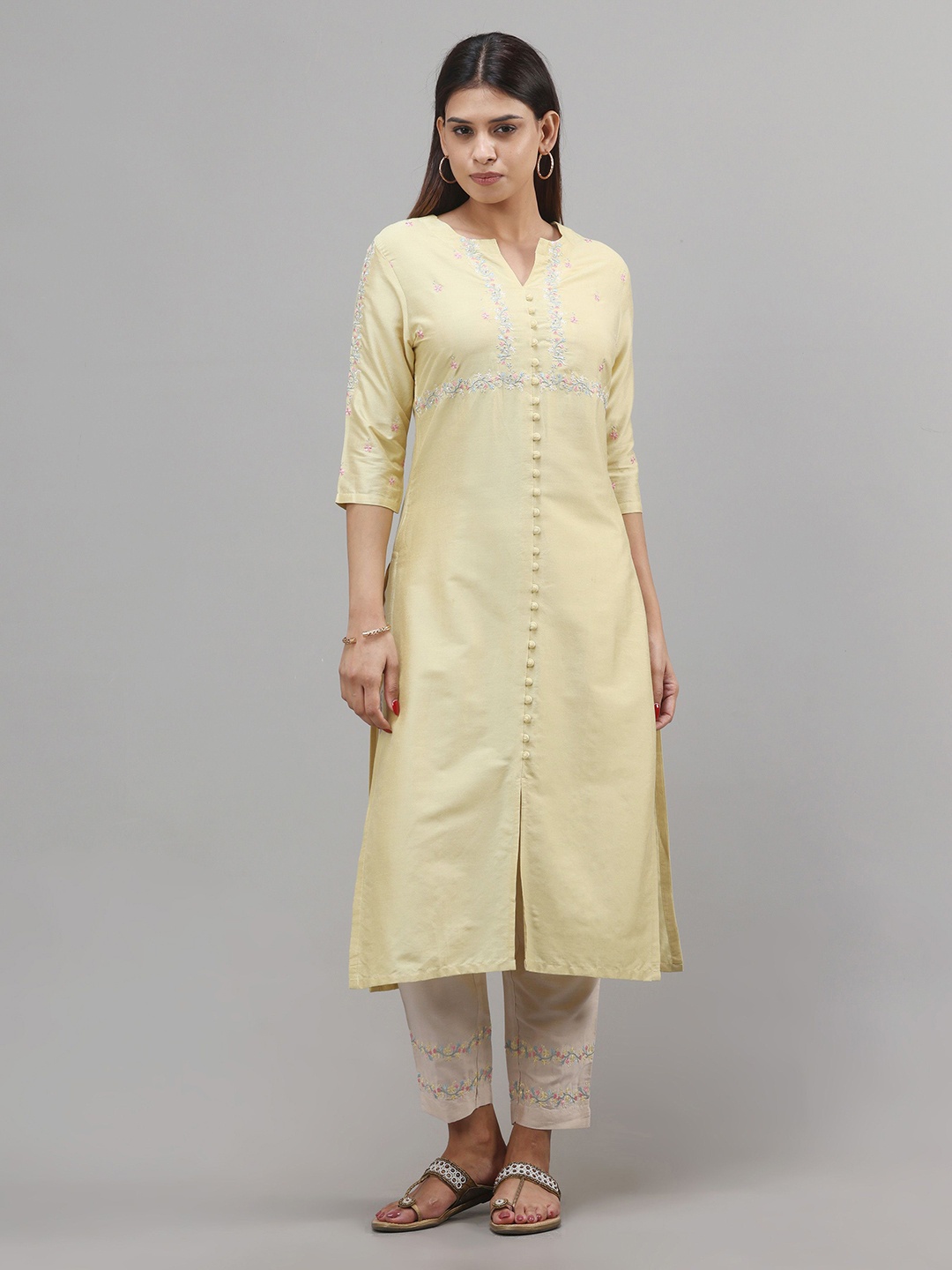 

Vismay Embroidery Kurta and Matching Trousers, Yellow