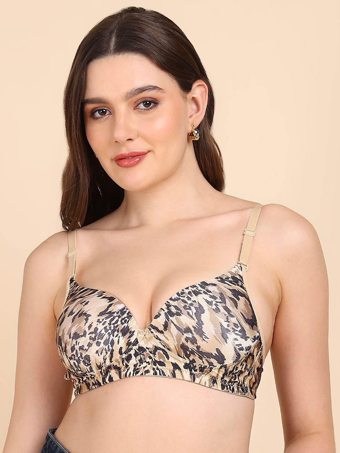 

Tweens Animal Printed Medium Coverage Heavily Padded Push-Up Bra with All Day Comfort, Beige