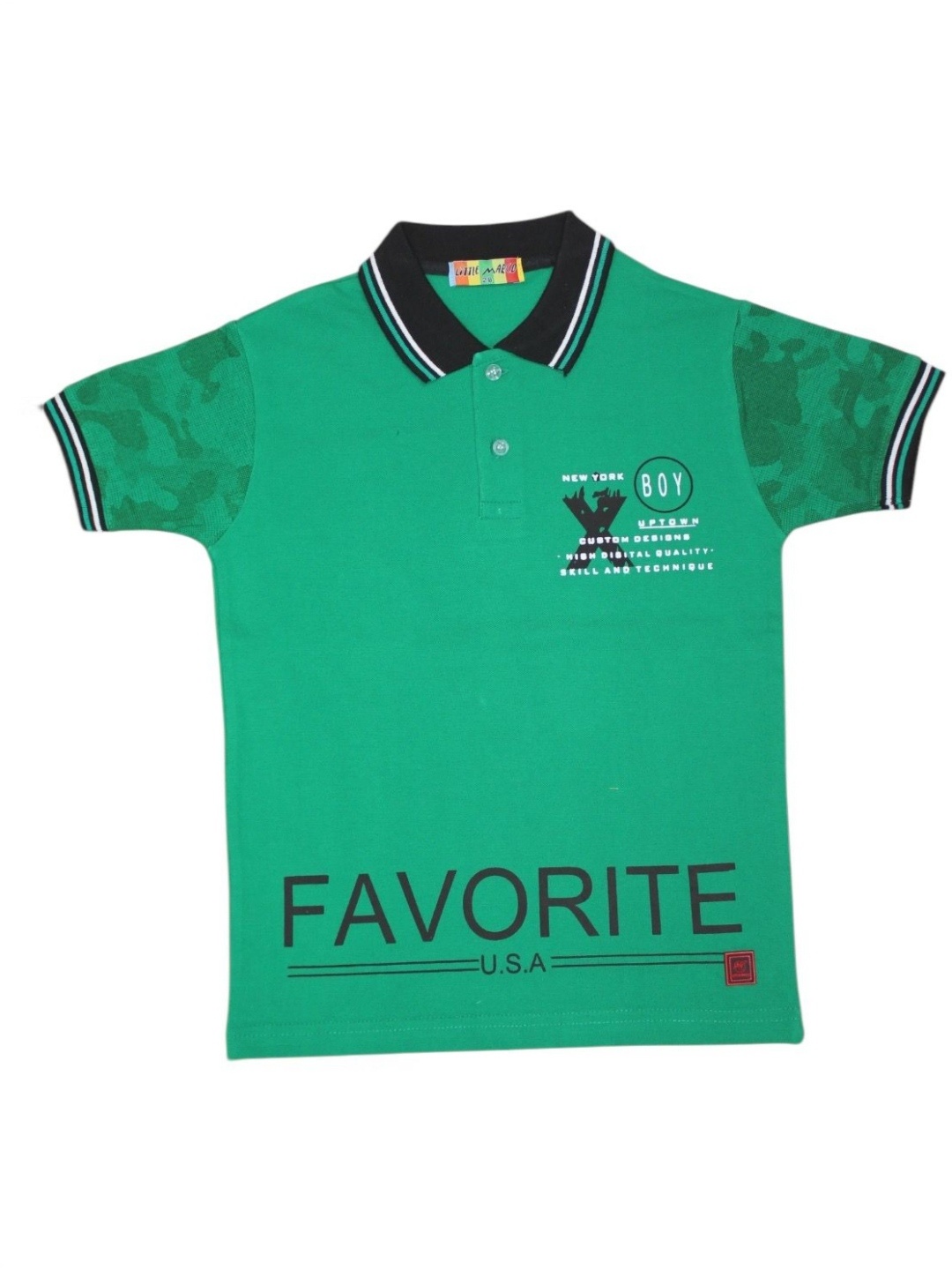 

Little Marco Boys Typography Polo Collar Applique T-shirt, Green