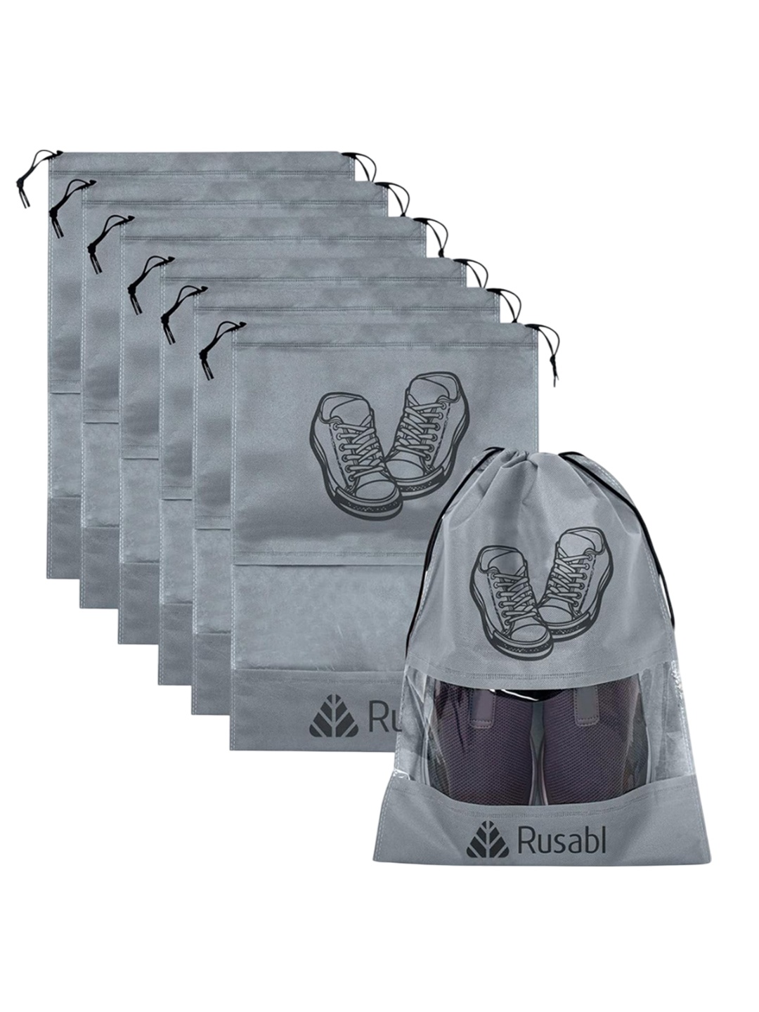 

Rusabl Pack of 6 Shoe Bag for Travel, Grey