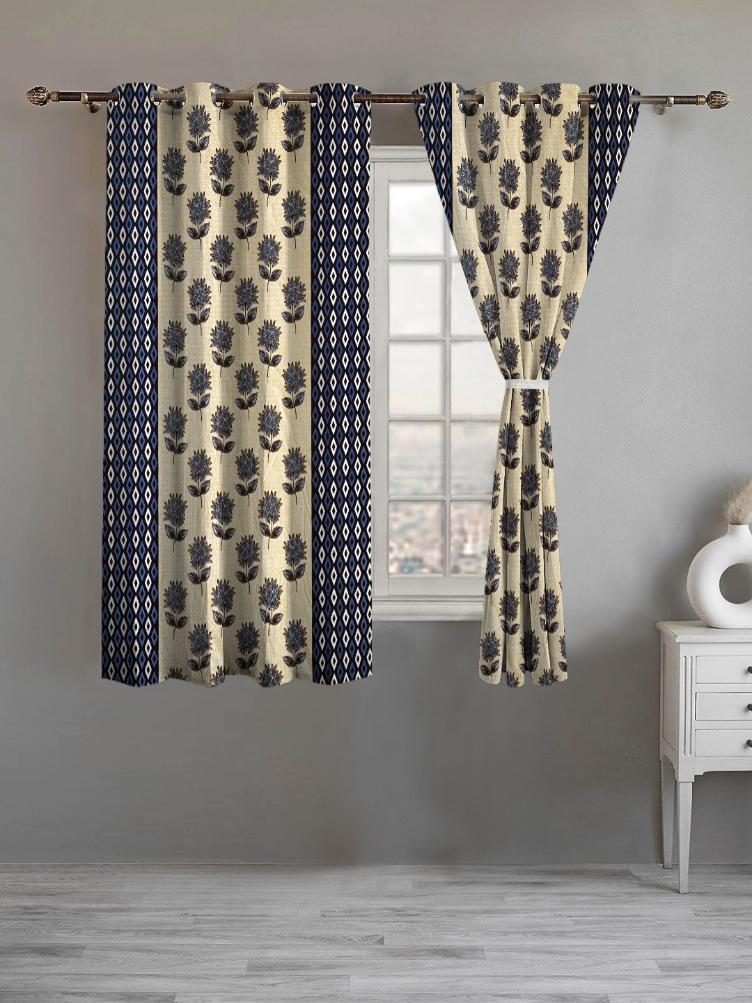 

Lunar Days Blue Set of 2 Floral Room Darkening Window Curtain