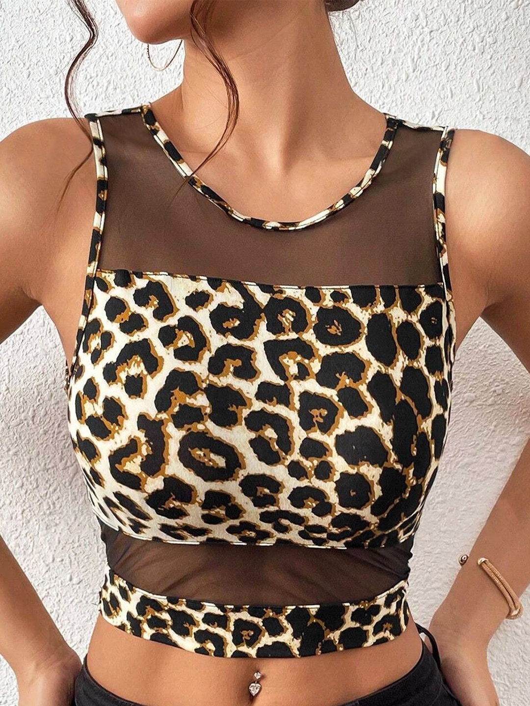 

Stylecast X Slyck Animal Printed Tank Crop Top, Beige