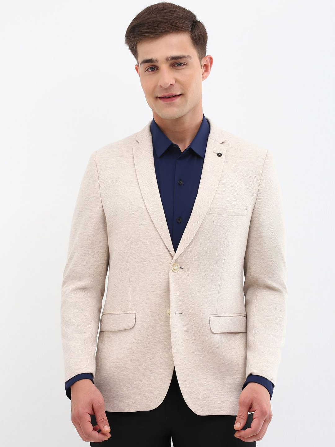 

Allen Solly Self Designed Slim-Fit Single Breasted Blazer, Beige