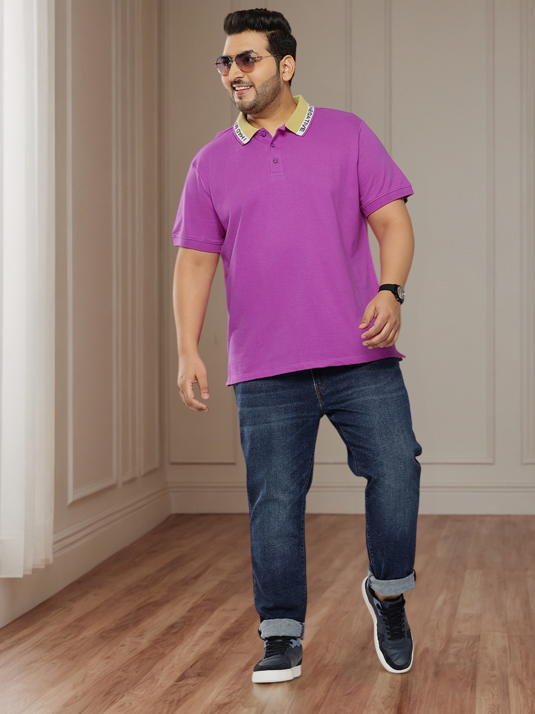 

Sztori Plus Size Pure Cotton Polo Collar T-shirt, Purple