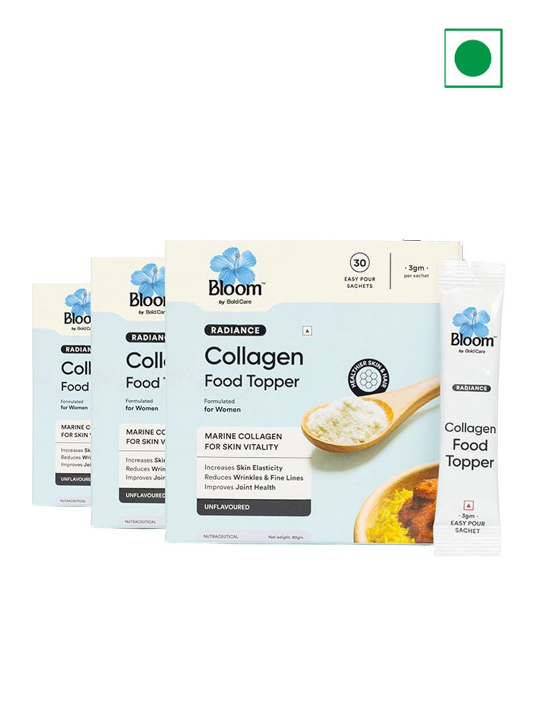 

Bloom Set Of 3 Collagen Food Topper Powder - 30 Sachets Each, White