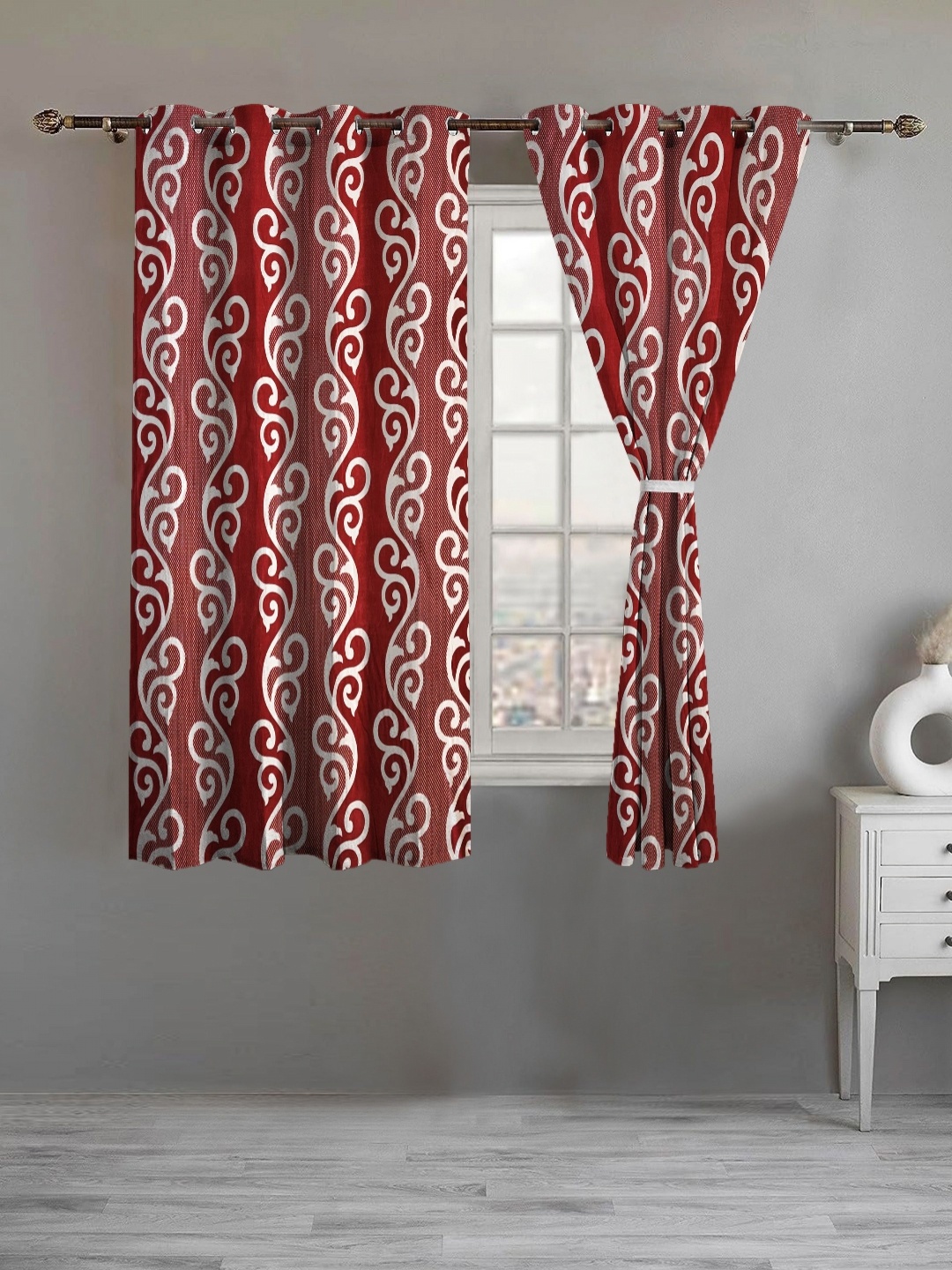 

Lunar Days Maroon Set of 2 Floral Room Darkening Window Curtain