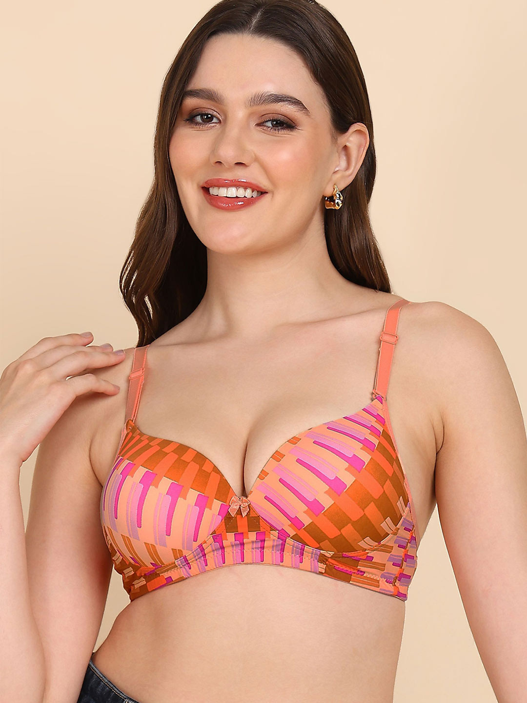 

Tweens Geometric Printed Medium Coverage Heavily Padded Push-Up Bra with All Day Comfort, Pink