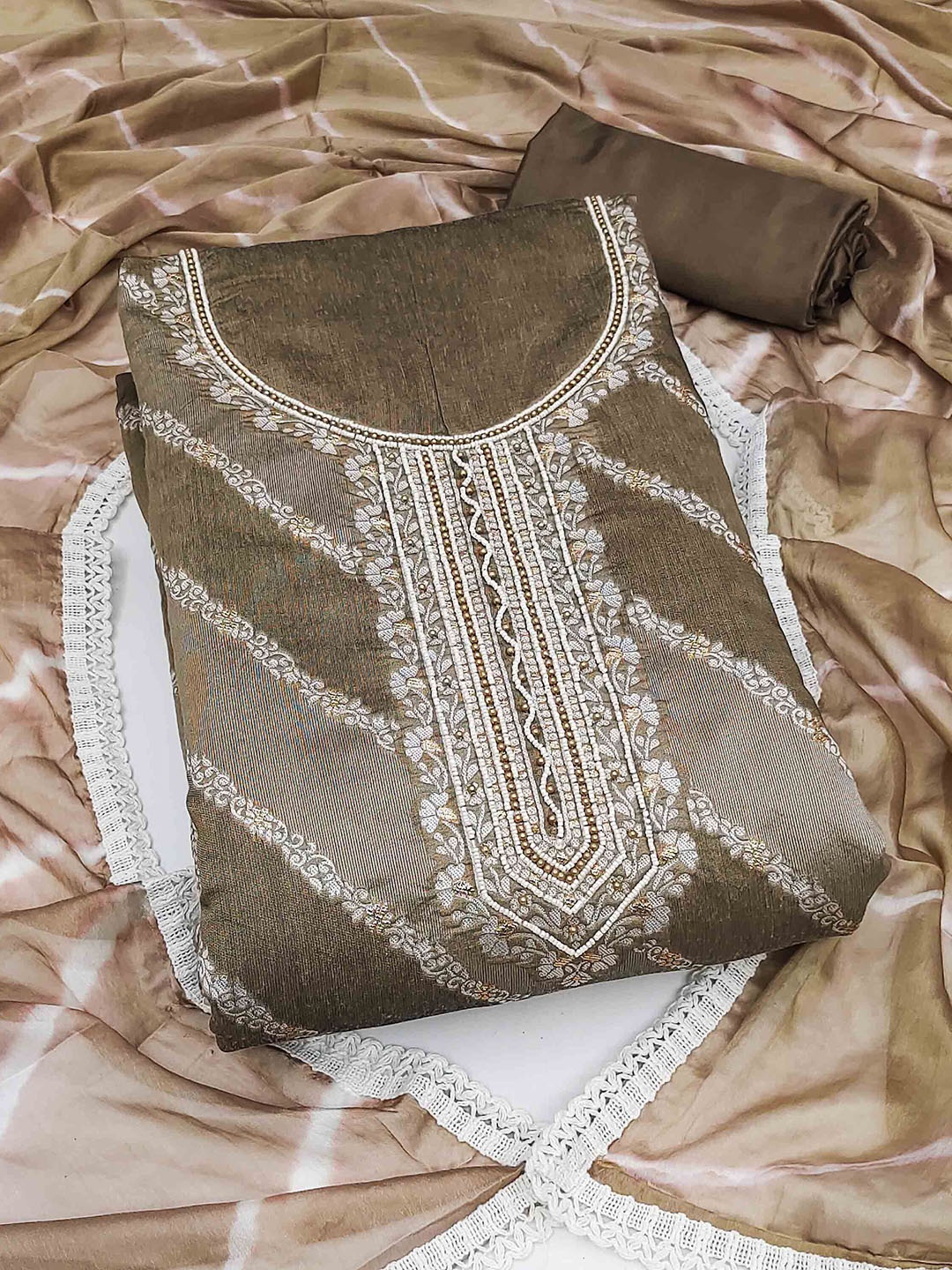 

KALINI Unstitched Dress Material, Khaki