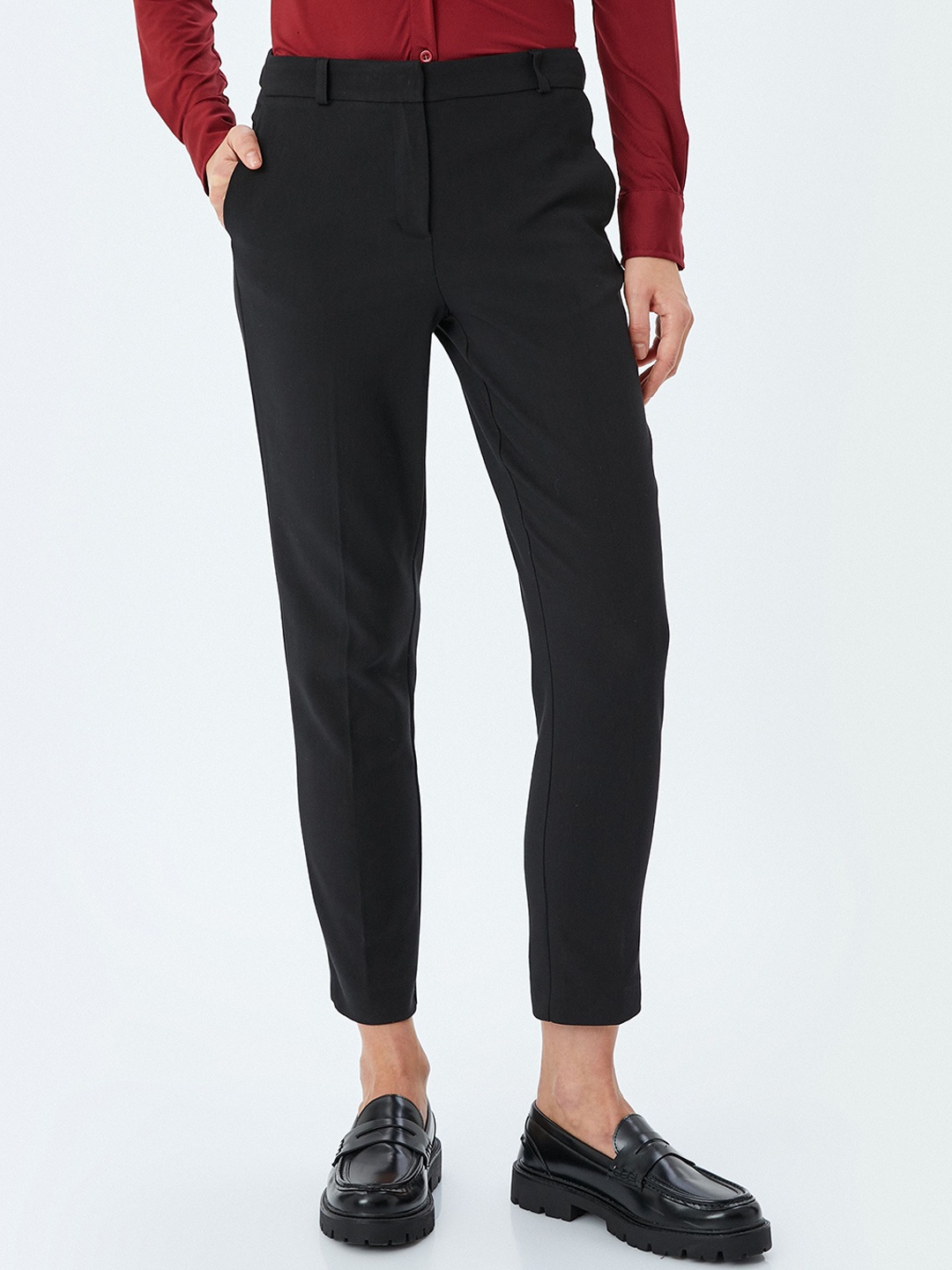 

Koton Women Cotton Regular Fit Formal Trousers, Black