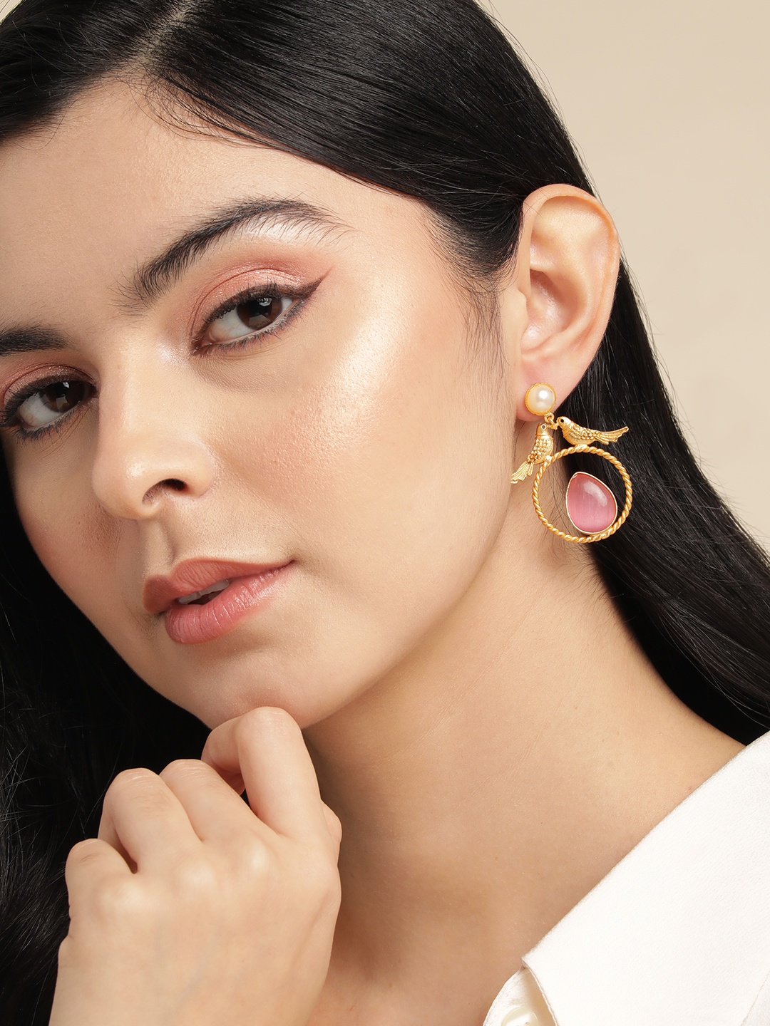 

Anouk Gold Plated Beaded Contemporary Drop Earrings, Pink