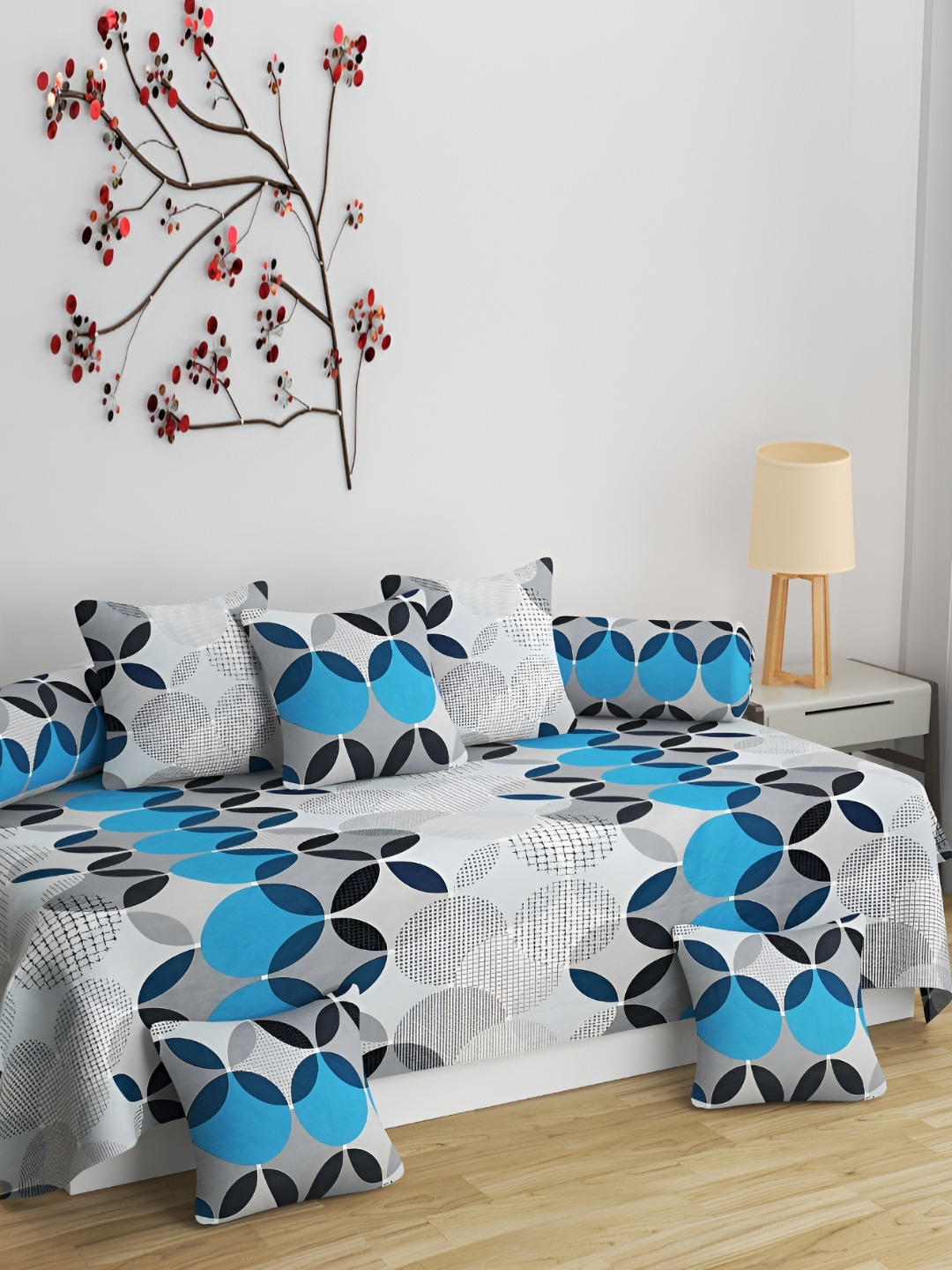 

BELVOSTUM 8-Pcs Blue & Grey Printed Diwan Set