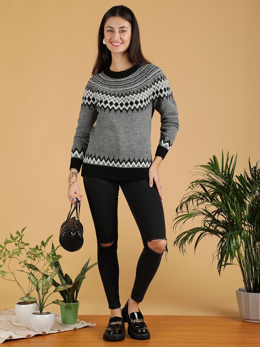 

Stylecast X Kotty Women Self Design Pullover, Grey