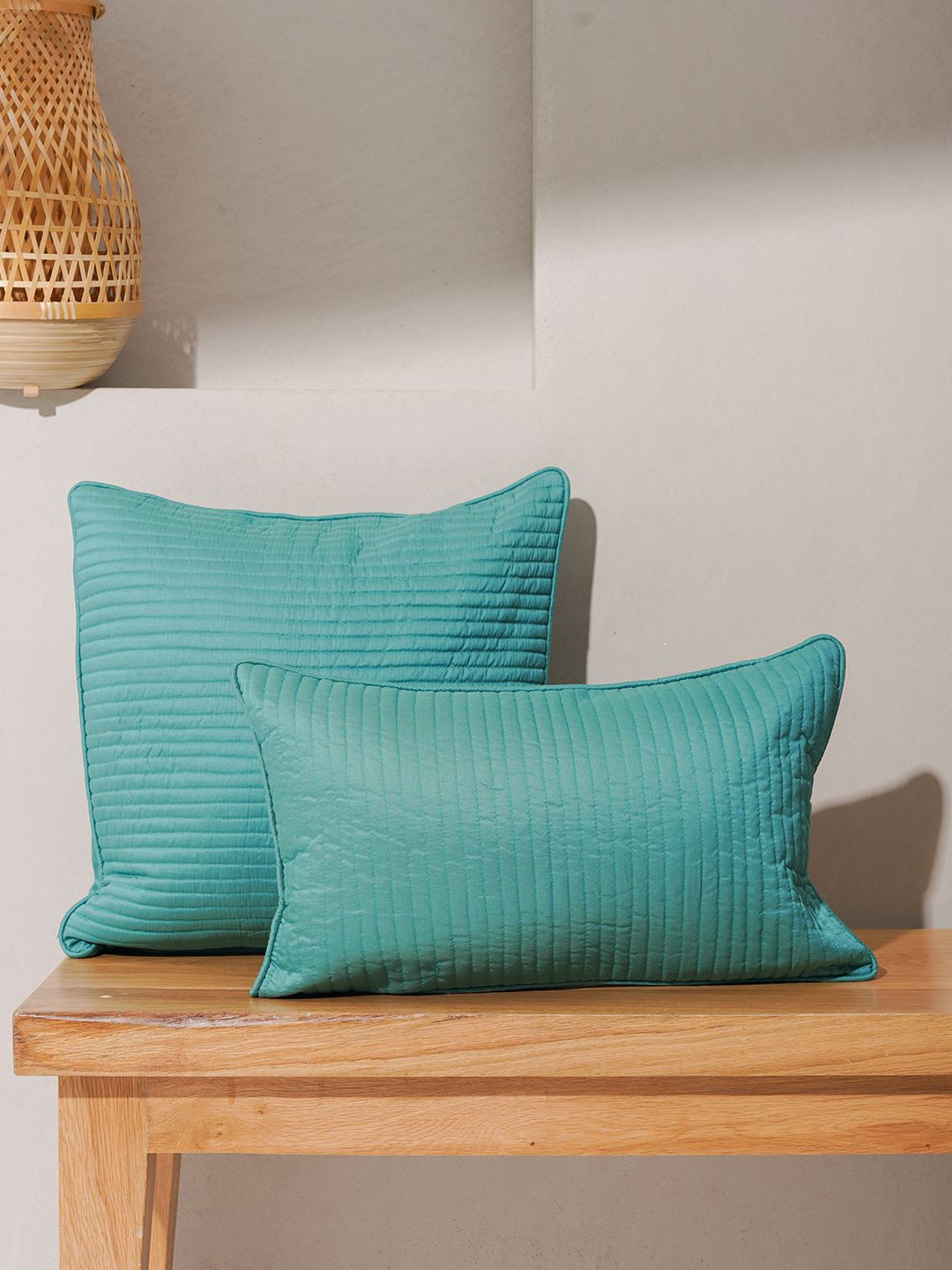

India Circus by Krsnaa Mehta Teal Striped Square Cushion Covers