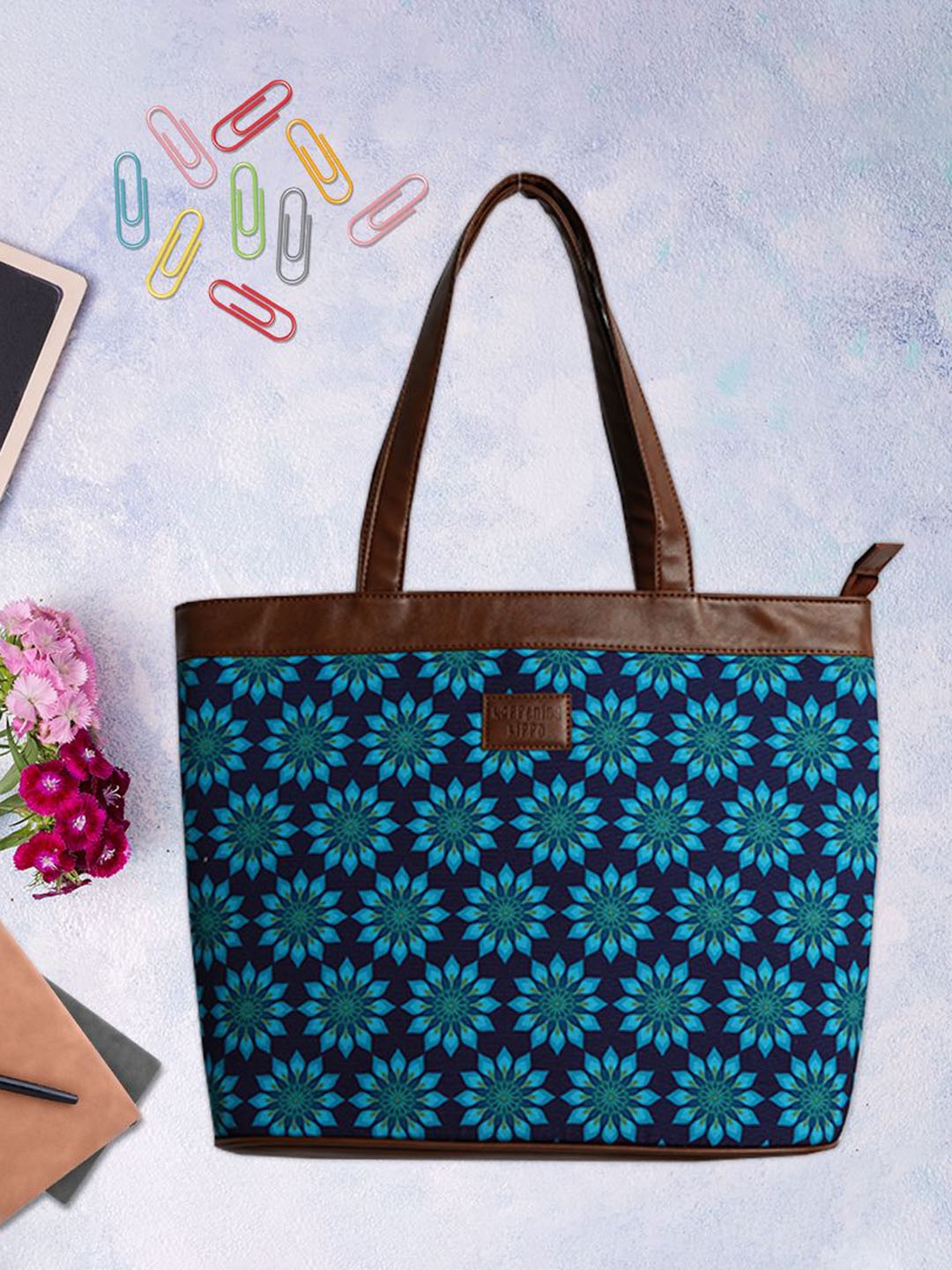 

Happening Hippo Floral Printed Shopper Shoulder Bag with Cut Work, Multi