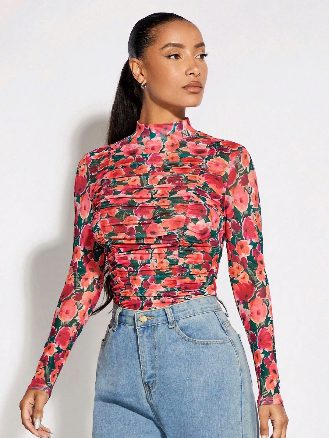 

Stylecast X Slyck Floral Print High Neck Fitted Top, Pink
