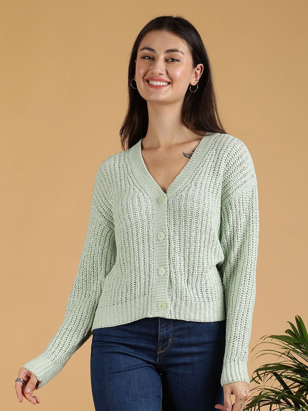 

Stylecast X Kotty Women Cable Knit Cardigan, Green
