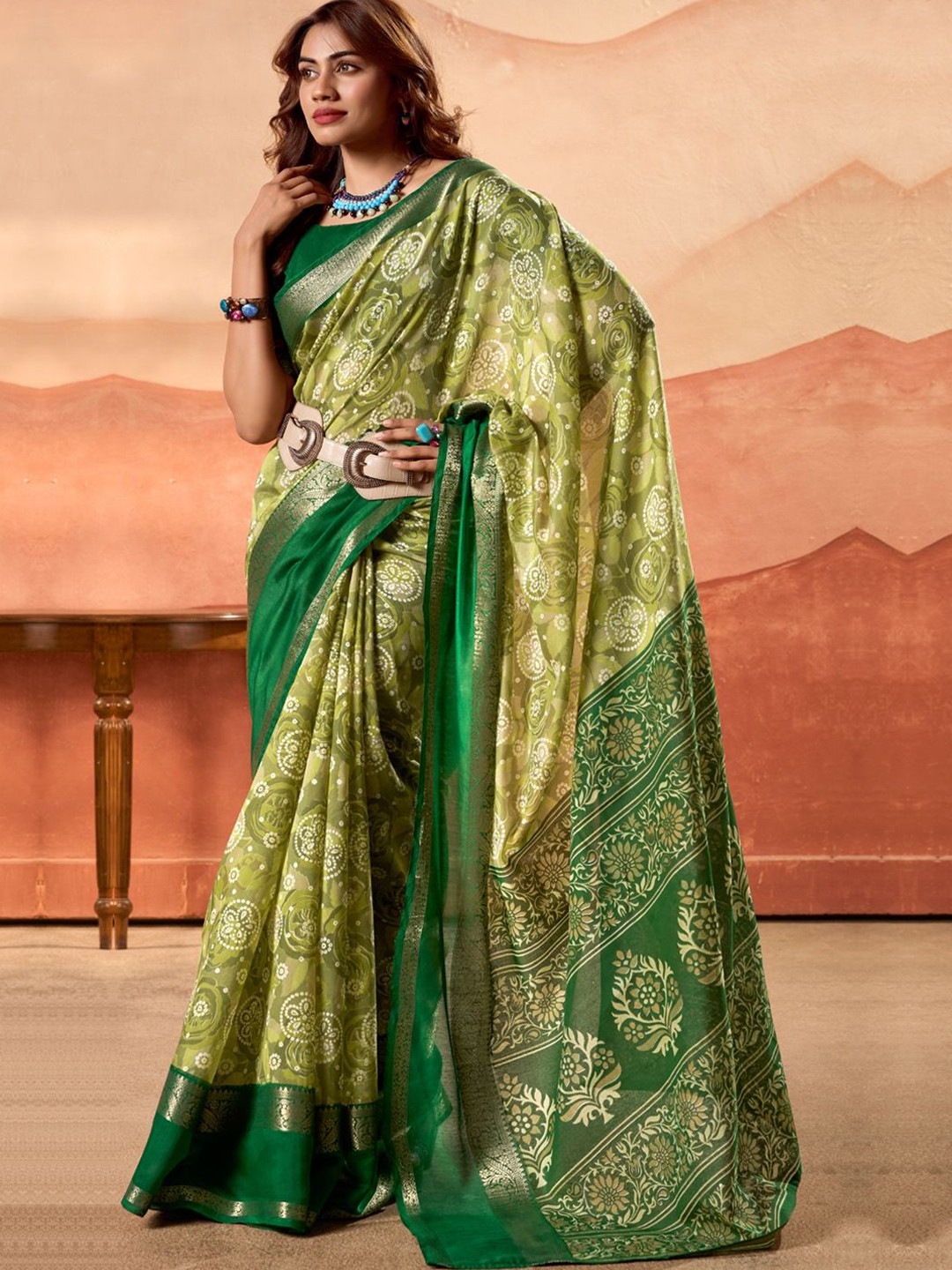 

CHUDIYA Pure Cotton Designer Saree, Green