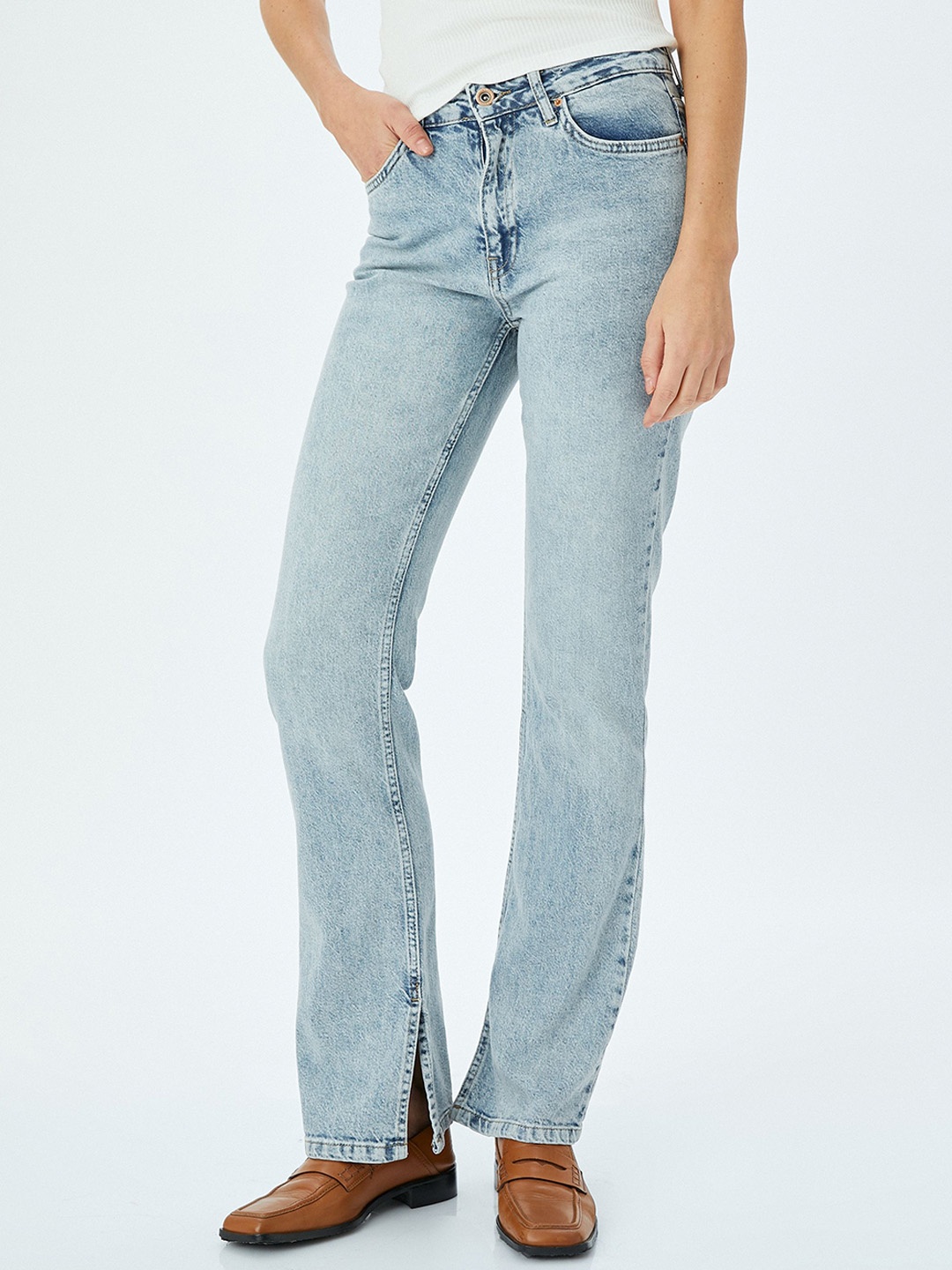 

Koton Women Flared Mid-Rise Light Fade Stretchable Jeans, Blue