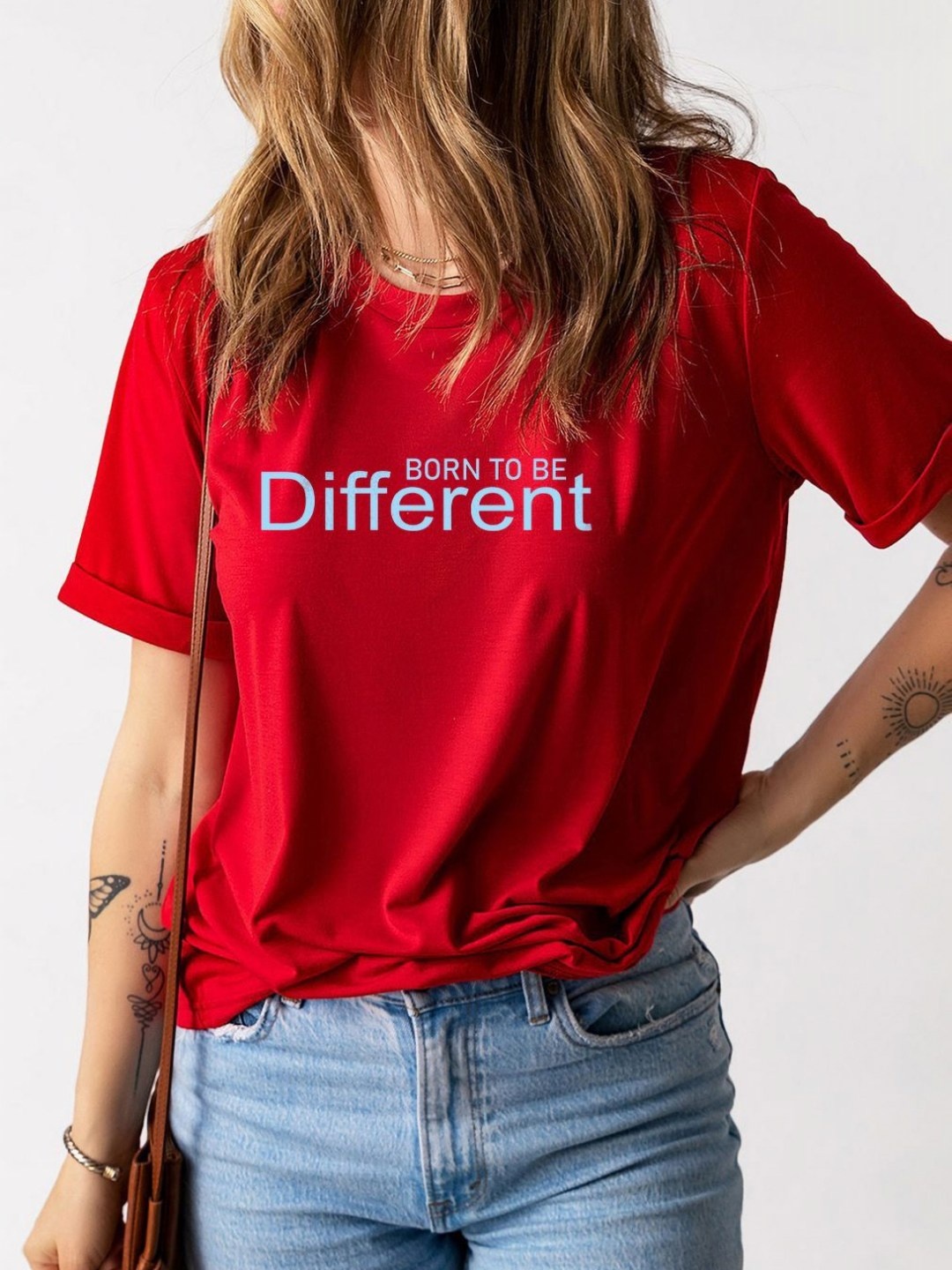 

BOMBAE TEES Women Typography V-Neck Bio Finish T-shirt, Red
