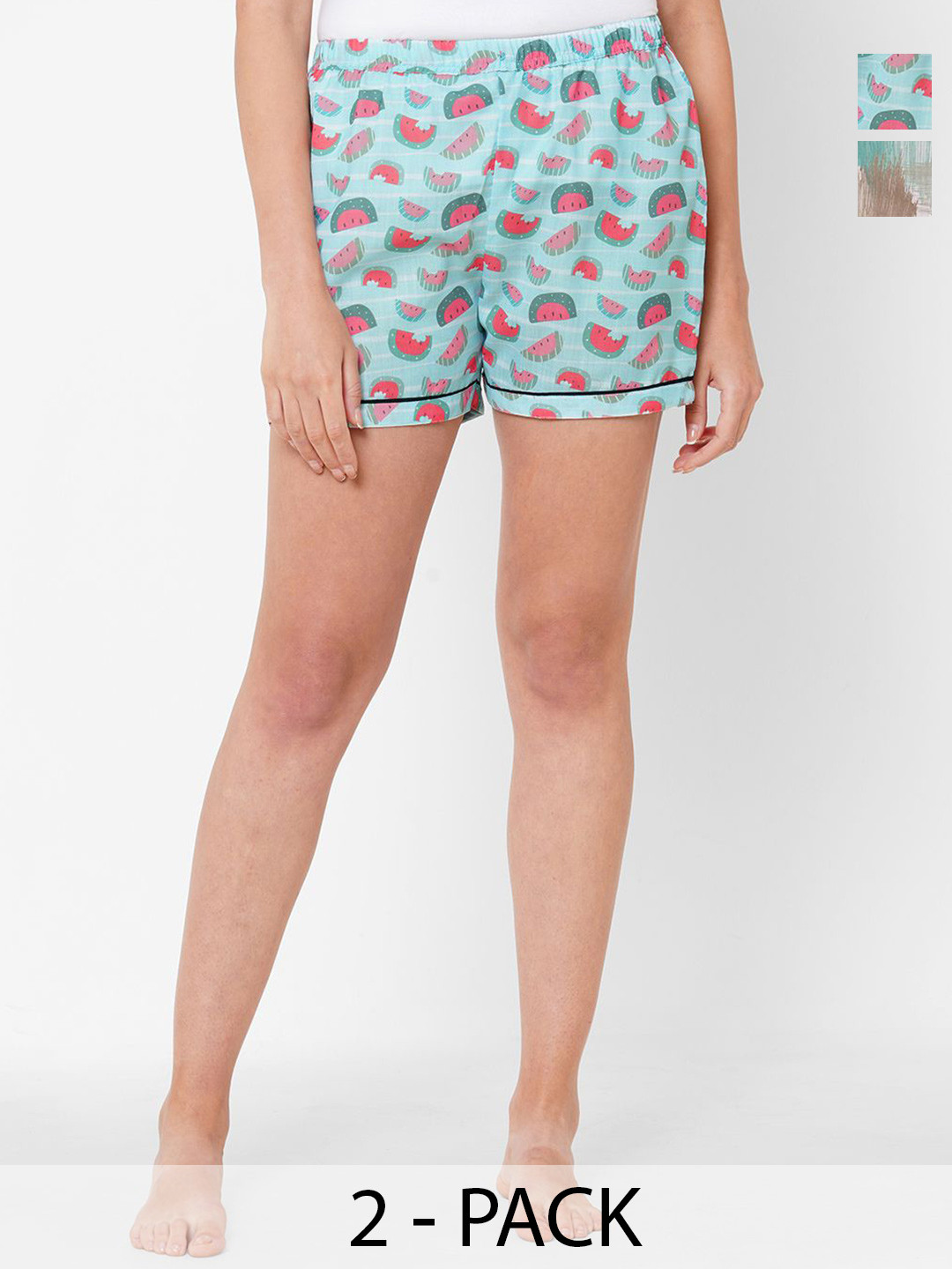 

FashionRack Women Pack Of 2 Printed Lounge Shorts, Green