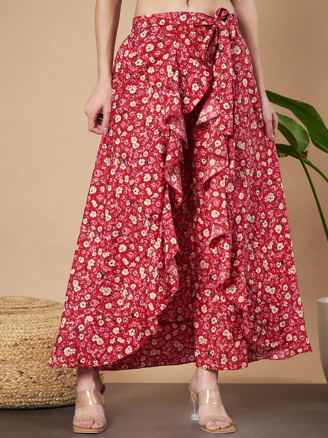 

ZWERLON Floral Printed A-Line Maxi Skirt, Red