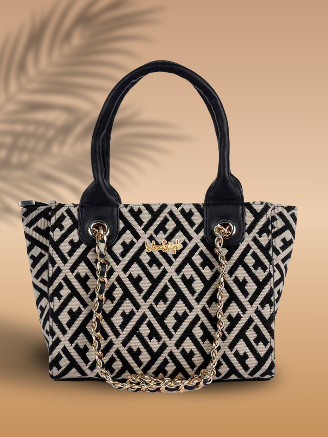 

LIKE STYLE Ethnic Motifs Textured Structured Shoulder Bag, Black