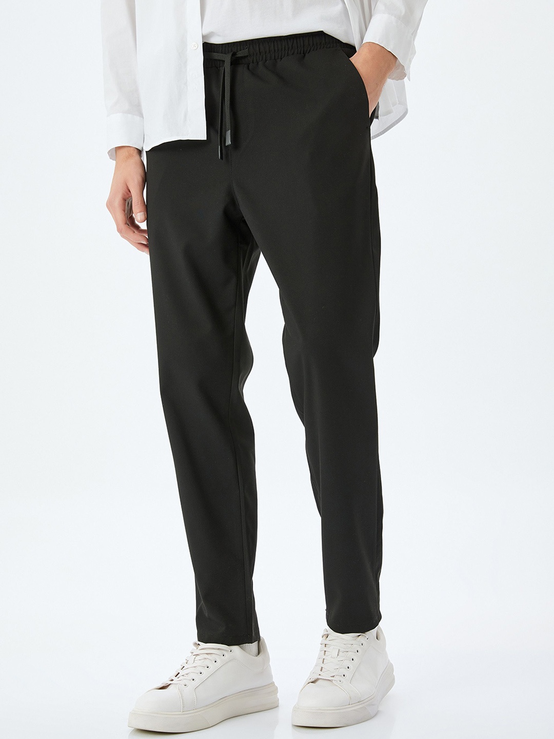 

Koton Men Slim Fit Flat-Front Casual Trousers, Black