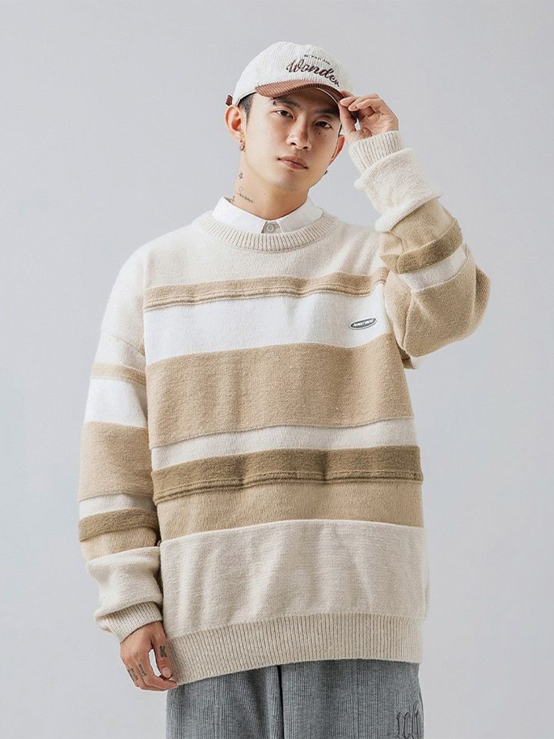 

HERE&NOW Men Solid Round Neck Sweatshirt, Khaki