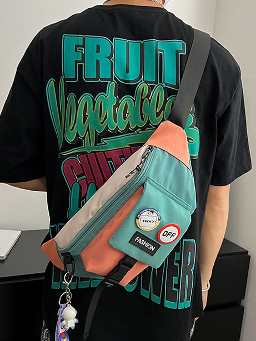 

StyleCast Sea Green & Orange Colourblocked Crossbody Backpack
