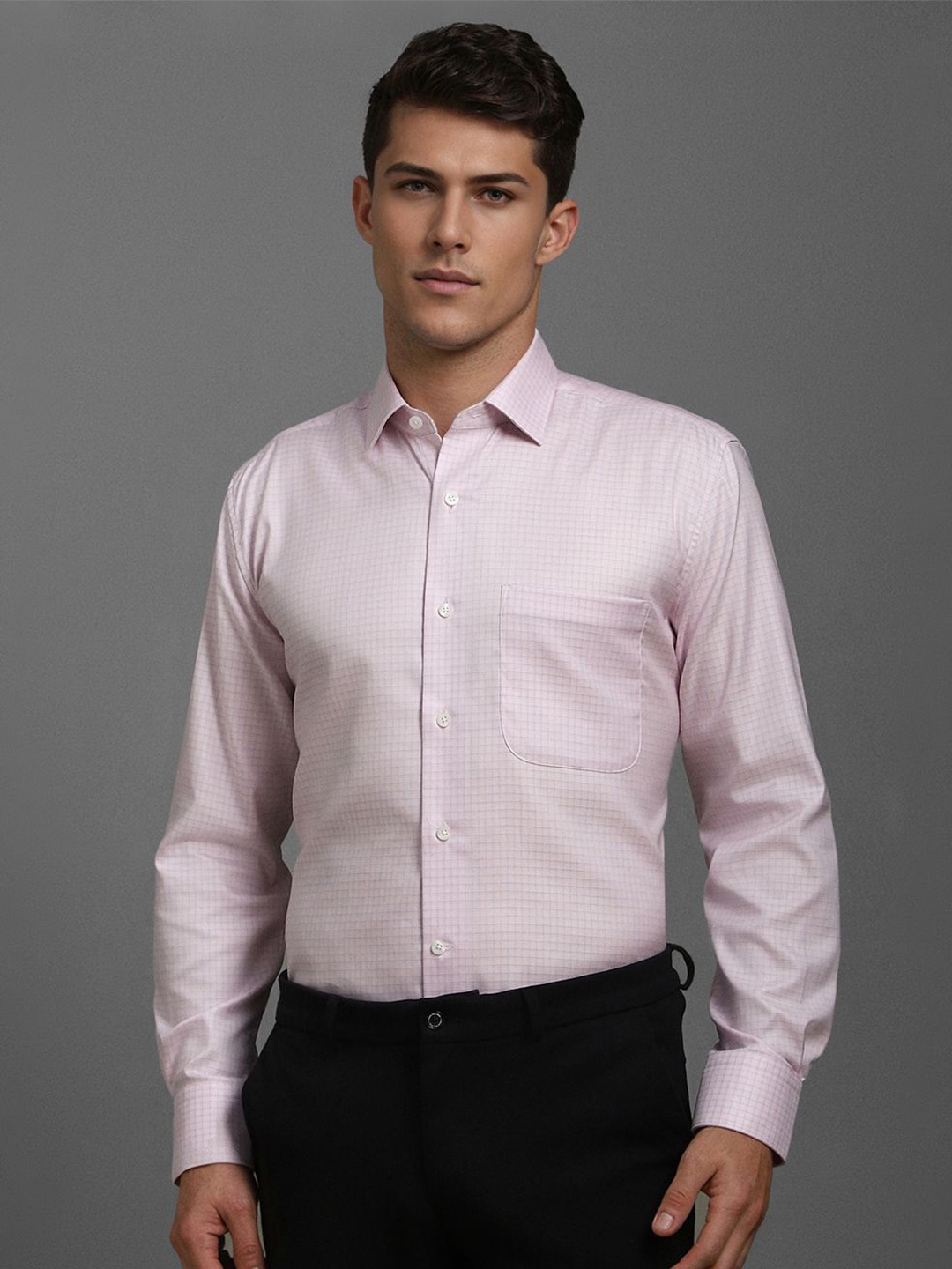 

Luxure by Louis Philippe Men Classic Spread Collar Micro Checked Cotton Formal Shirt, Pink