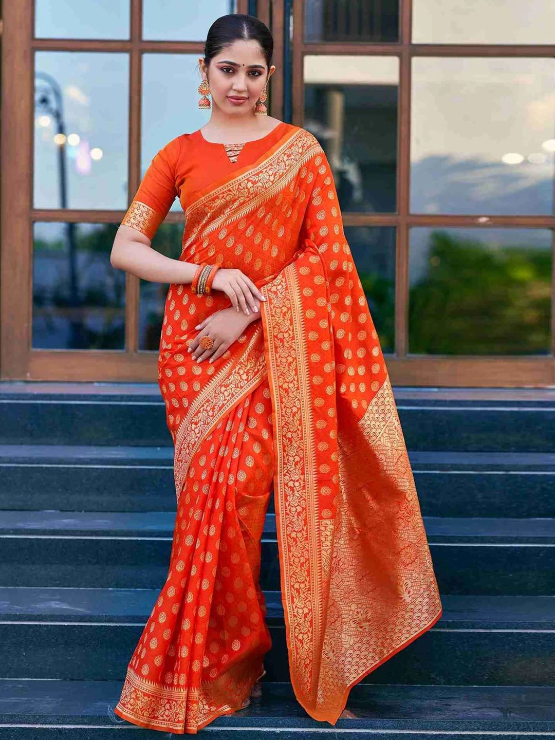 

SHRIMAY Ethnic Motifs Banarasi Saree, Orange