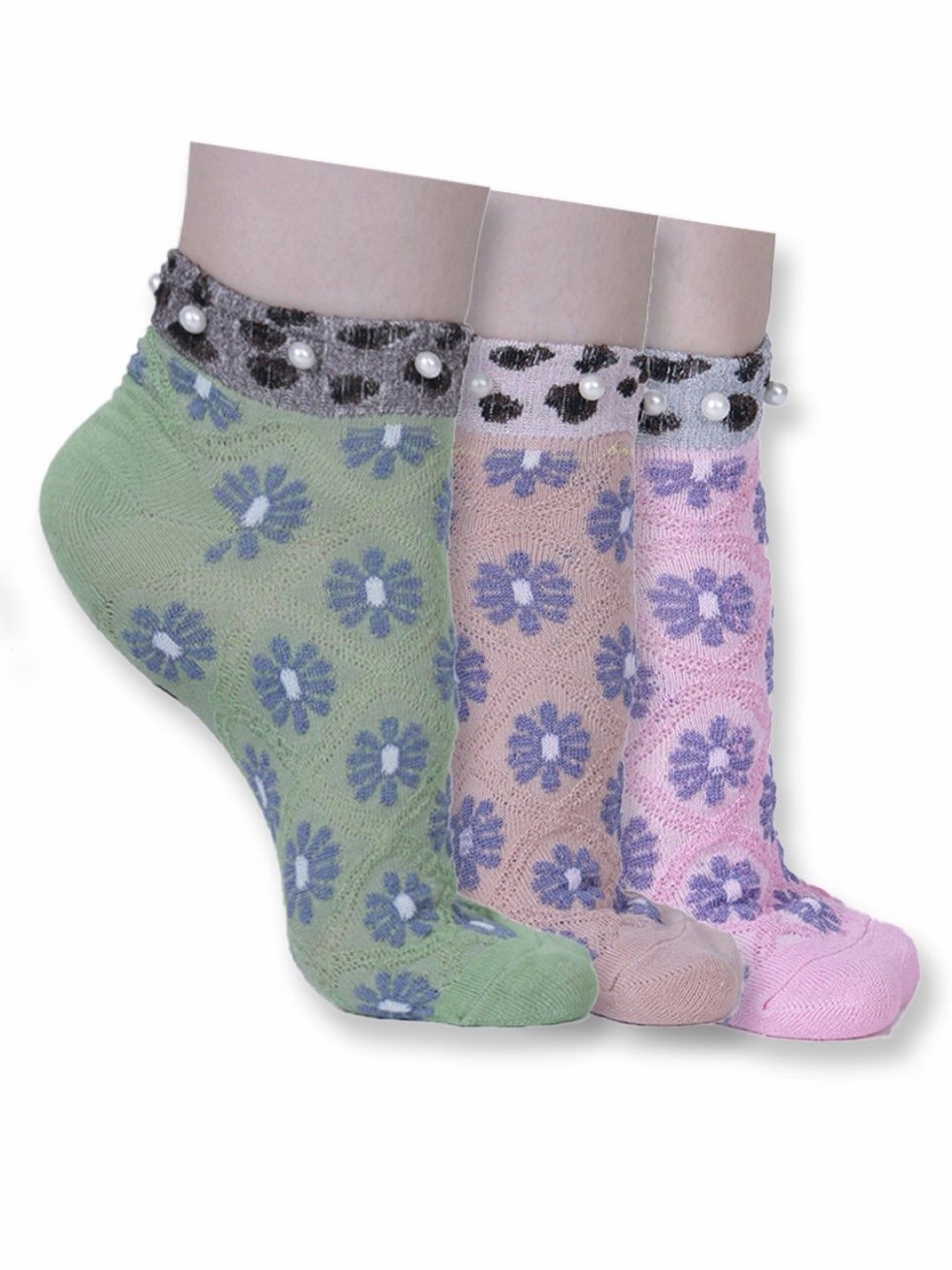 

Dollar Women Pack Of 3 Patterned Ankle Length Socks, Green