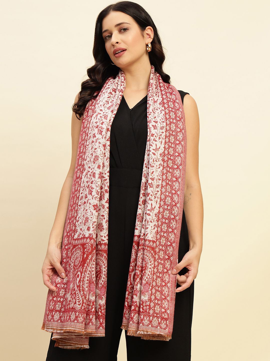 

WEAVERS VILLA Women Paisley Woven Design Shawl, Maroon