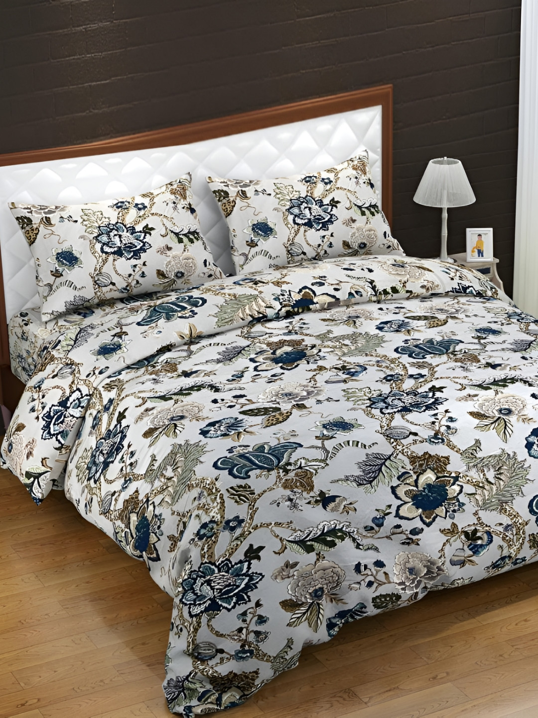 

Trance Home Linen Pure Cotton Printed King Rajai Cover/Blanket Cover/Quilt Cover with Zipper, Blue