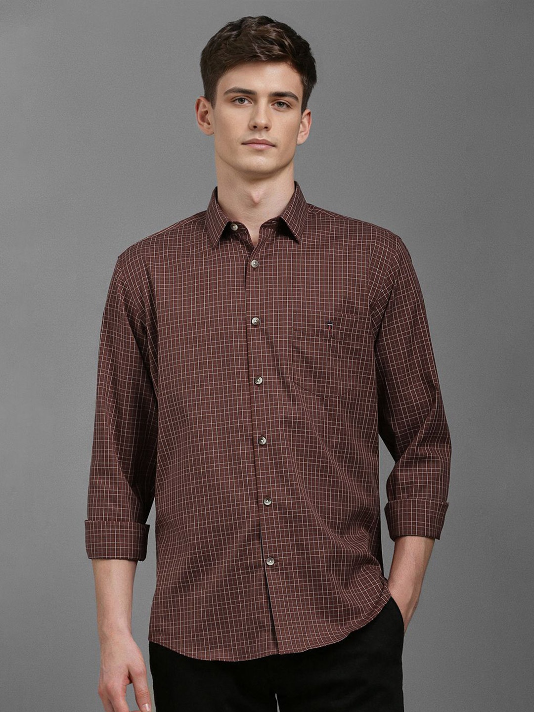 

Louis Philippe Sport Men Slim Fit Opaque Checked Casual Shirt, Brown
