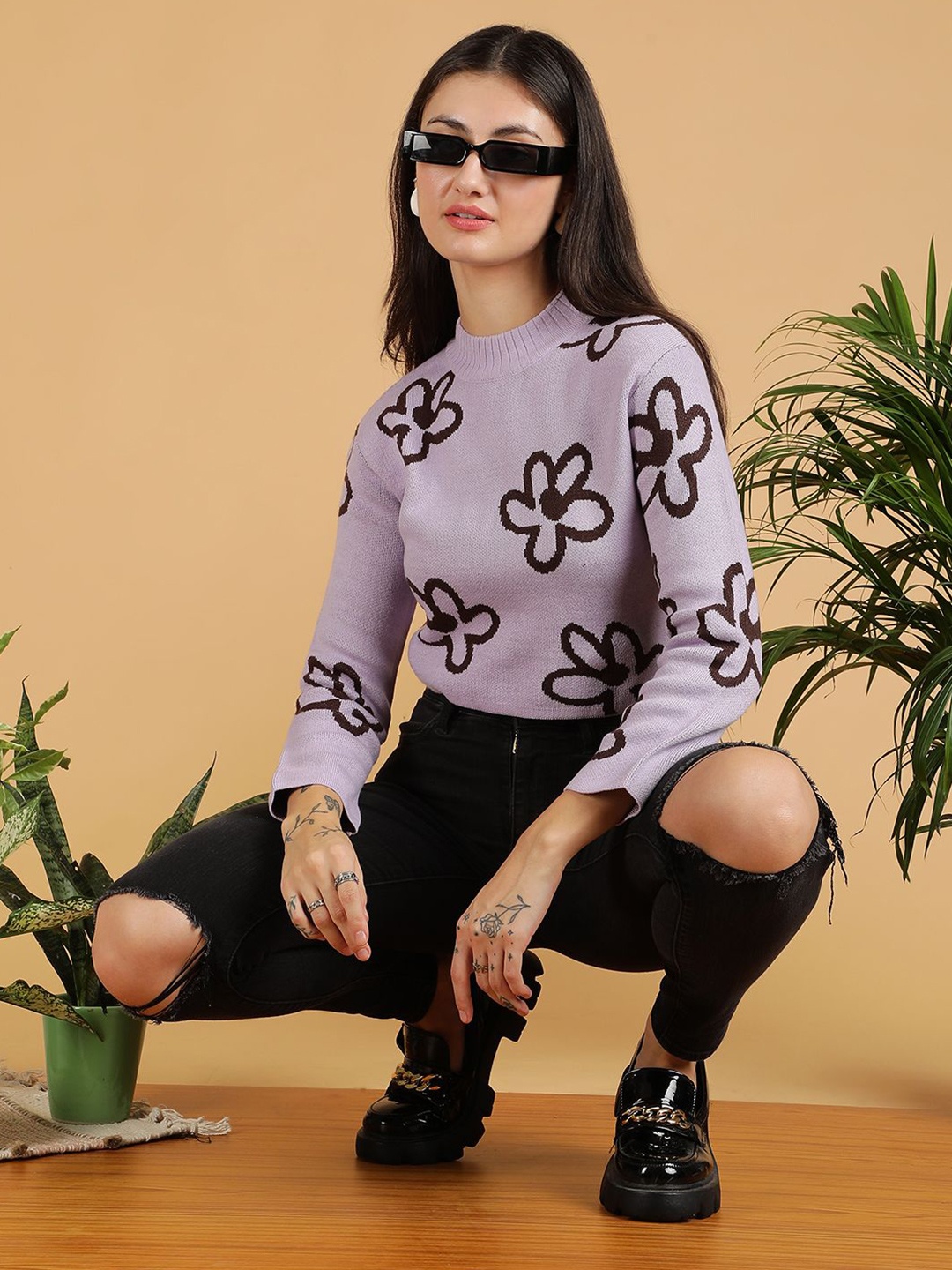 

Stylecast X Kotty Women Round Neck Printed Pullover, Purple