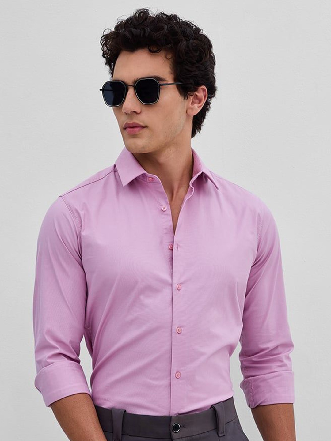 

Snitch Men Smart Spread Collar Solid Cotton Slim Fit Formal Shirt, Purple