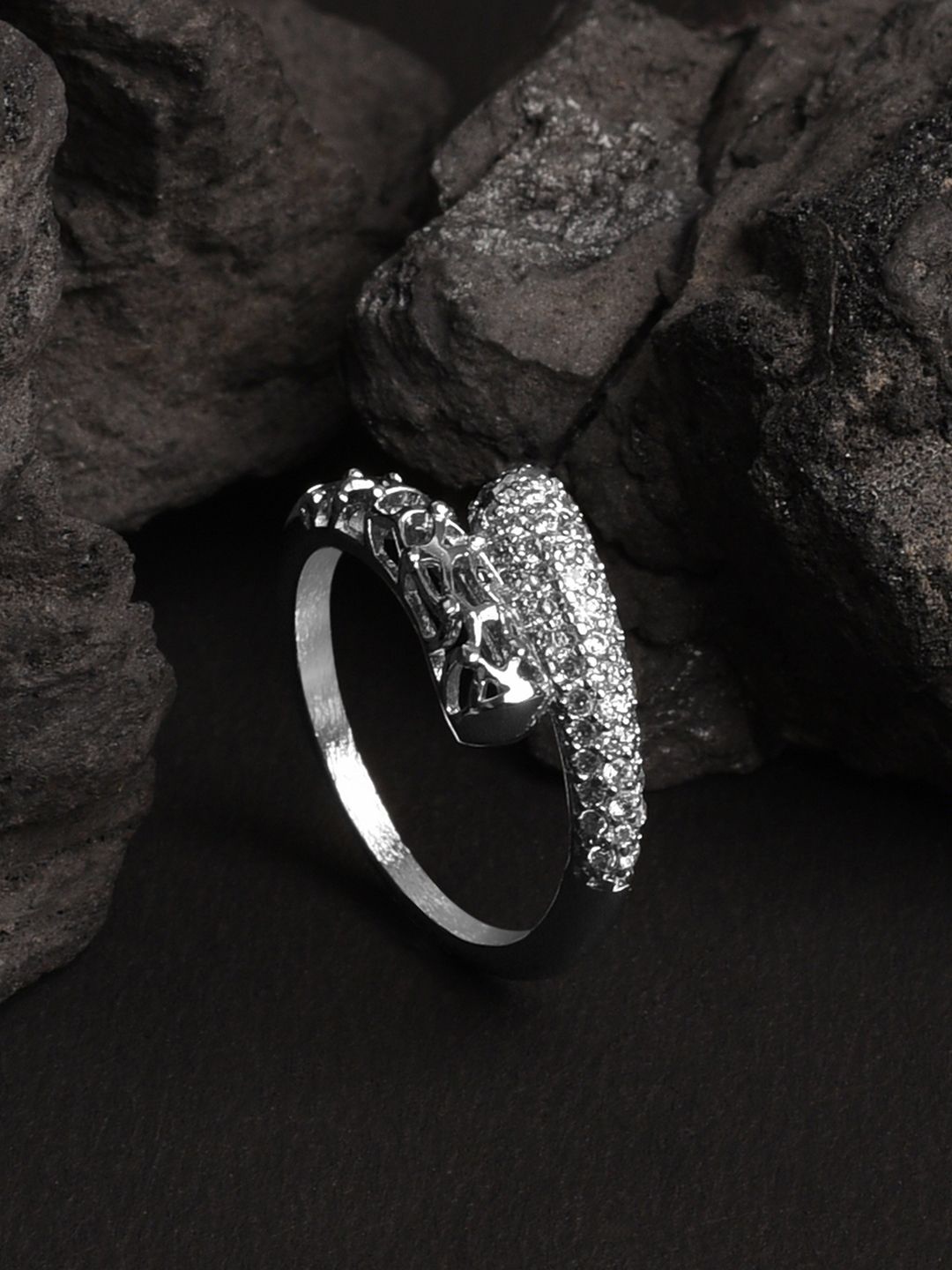 

XPNSV Silver-Plated CZ Stone Studded Finger Ring