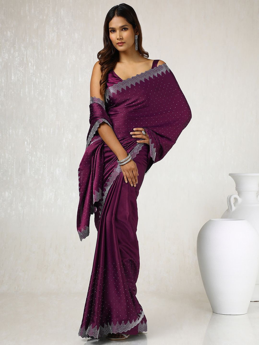 

Soch Embellished Beads and Stones Saree, Purple