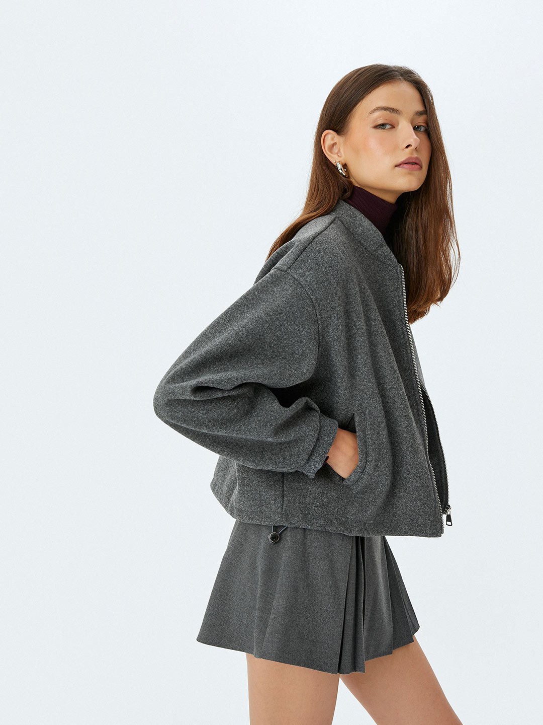 

Koton Women Long Sleeves Mandarin Collar Sweatshirt, Grey