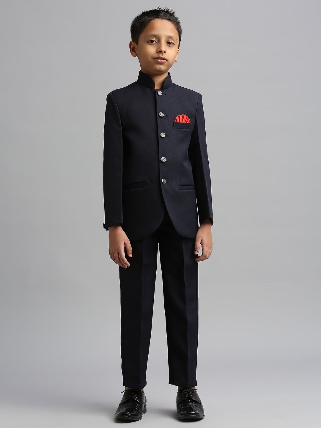 

YK Boys Solid Jodhpuri Jacket with Trousers, Navy blue